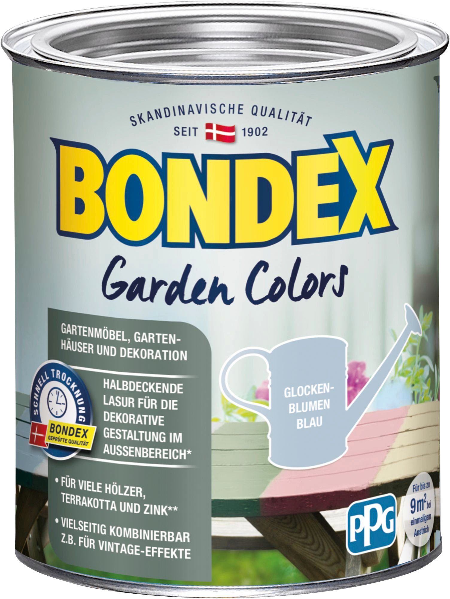 Bondex Wetterschutzfarbe GARDEN COLORS, Behagliches Grün, 0,75 Liter Inhalt Glockenblumen Blau