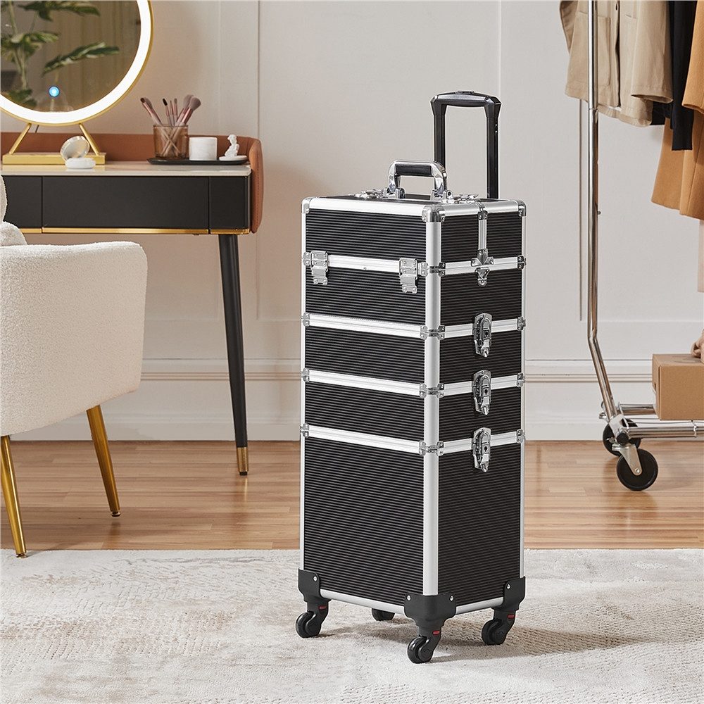 Yaheetech Kosmetikkoffer, 5-in-1 Aluminium Abschließbarer Schminkkoffer mit 360° Rädern