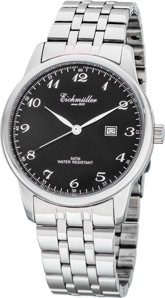 Eichmüller Quarzuhr Herrenuhr RE1064 Edelstahl schwarz Metallband 42 mm