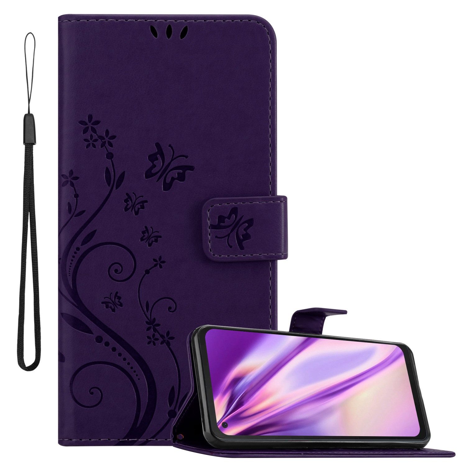 Cadorabo Handyhülle für Samsung Galaxy XCover PRO Hülle Samsung Galaxy XCover PRO, Hülle Schutzhülle Blumen Flower mit Standfunktion Kartenfach Magnet