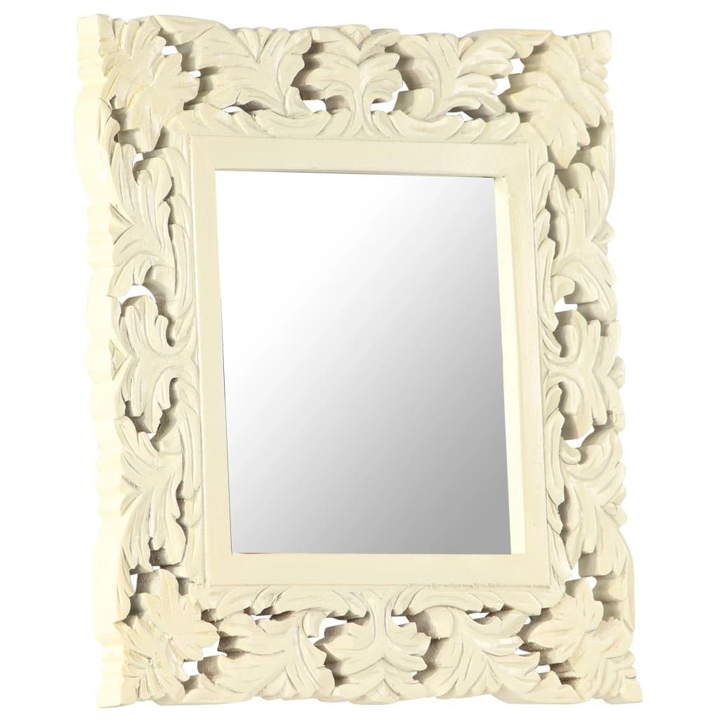 furnicato Wandspiegel Vollholz Spiegel 50x50x2,5 cm mit weißem handgeschnitztem Muster (1-St), Robustes Wandglas mit Unikat-Maserung als Deko für Ihr Zuhause