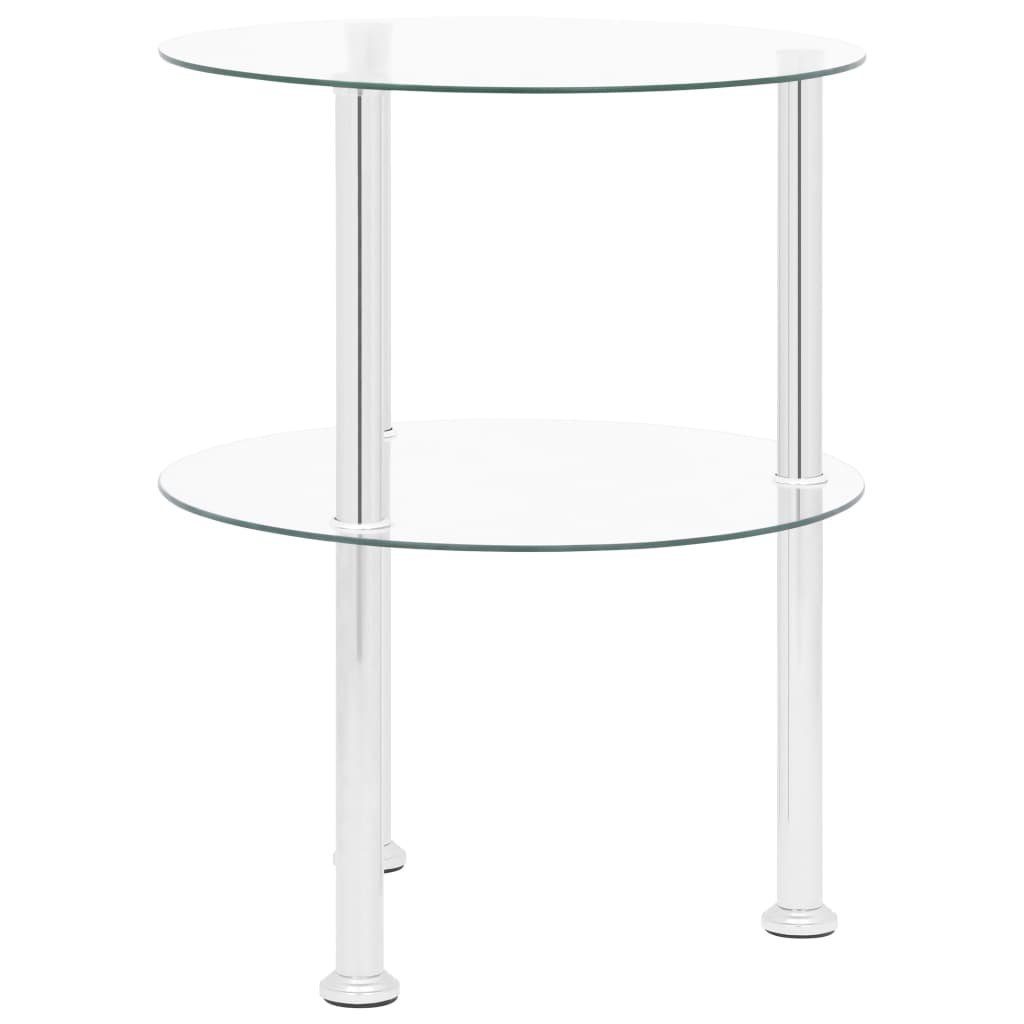 vidaXL Beistelltisch Beistelltisch mit 2 Ablagen Transparent 38 cm Hartglas (1-St)