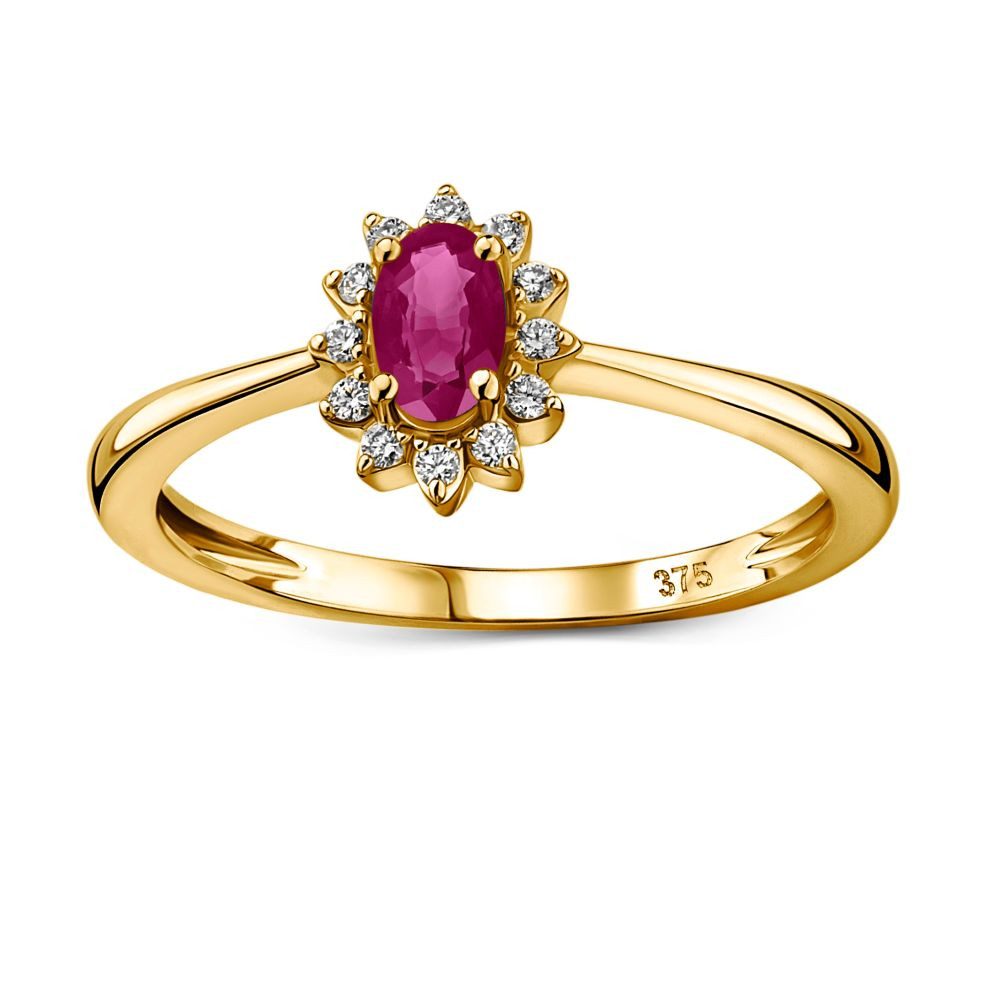 Miore Goldring MAE9027R - 9K (375) Gelbgold - 1 Rubin 0,31 ct & 12 Diamanten 0,07 ct, Damen Cluster Ring in Echtgold – Bild 2 von 5