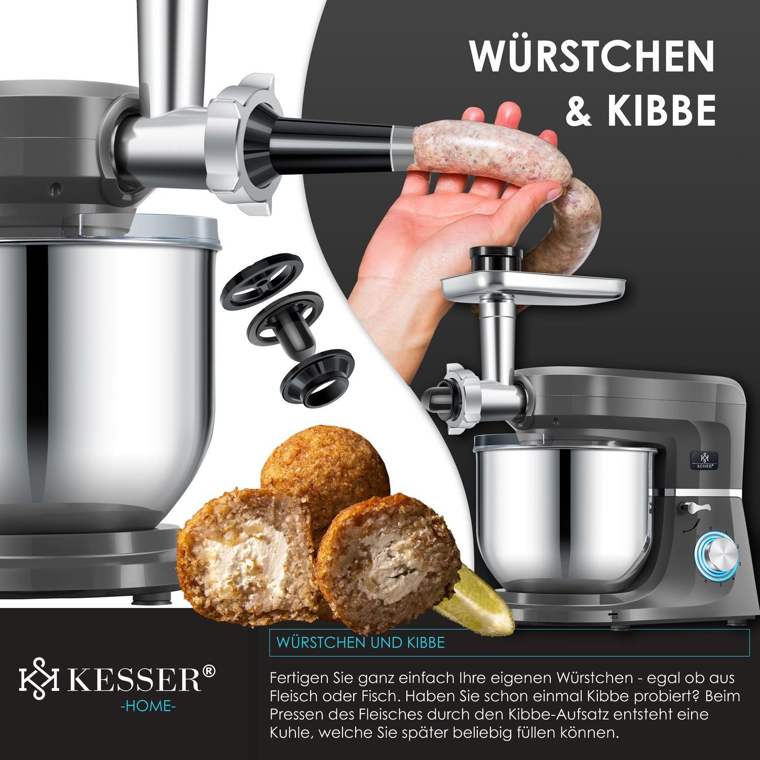 KESSER Küchenmaschine, Universal Küchenmaschine K-KM 3000 mit Fleischwolf Knetmaschine 5,5L