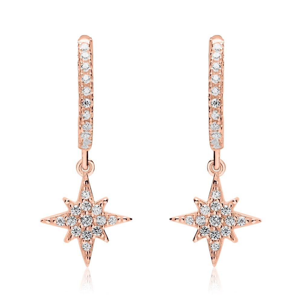 JEWLIX Paar Creolen Aus Rosé-Vergoldetem 925er Silber, Zirkonia und Stern A günstig online kaufen