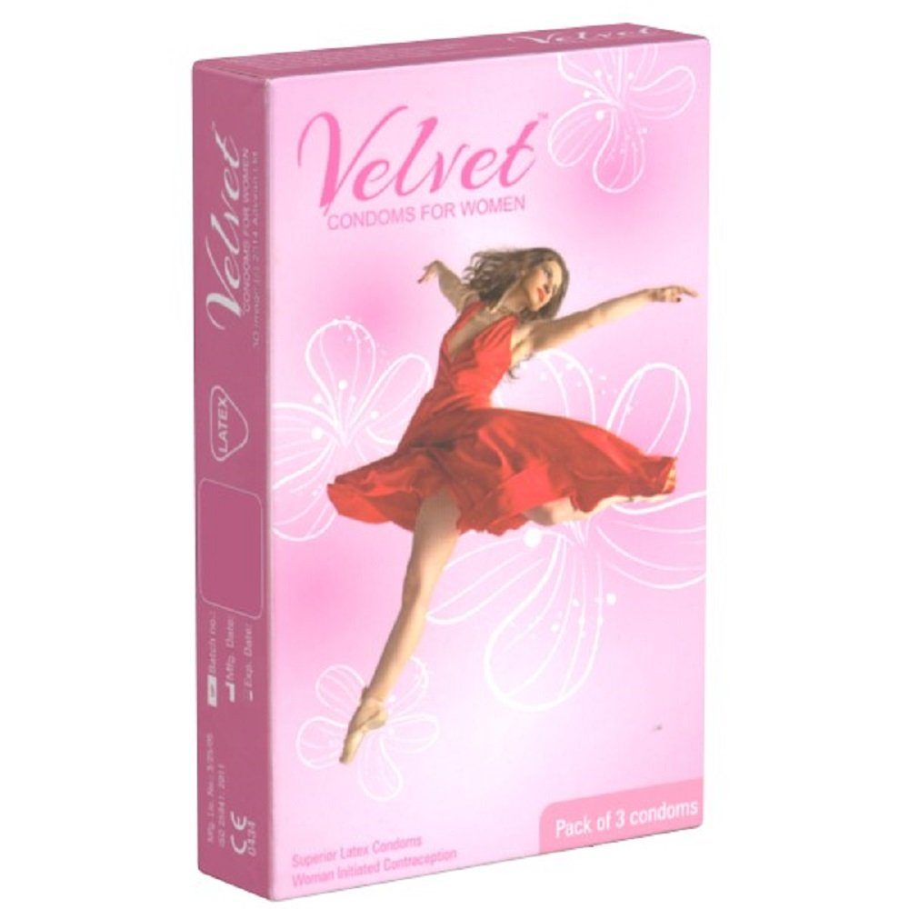 Velvet Kondome Condoms for Women (Kondome für Frauen) gefühlsechte Frauenkondome, Packung mit, 3 St., Einheitsgröße (passt fast jedem Mann und jeder Frau), extra feuchte Frauenkondome (Femidom) aus Latex