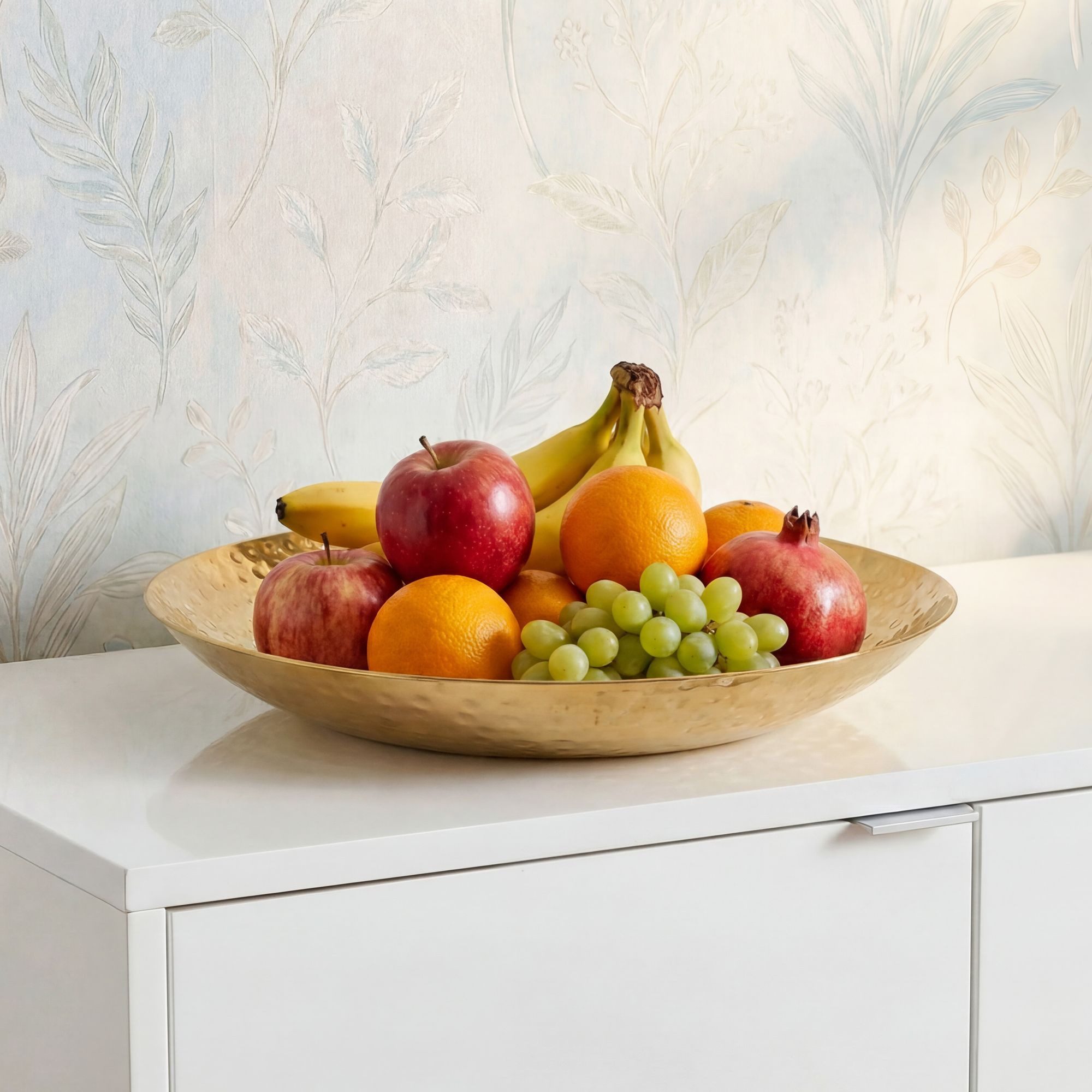 FINEBUY Obstschale FB77668 Früchteschale Aluminium Gold 36cm Hammerschlag Obstkorb Alu, Aluminium, (Stabiler Servierteller mit Hammerschlag Struktur), Breite Schale für deine frischen Früchte