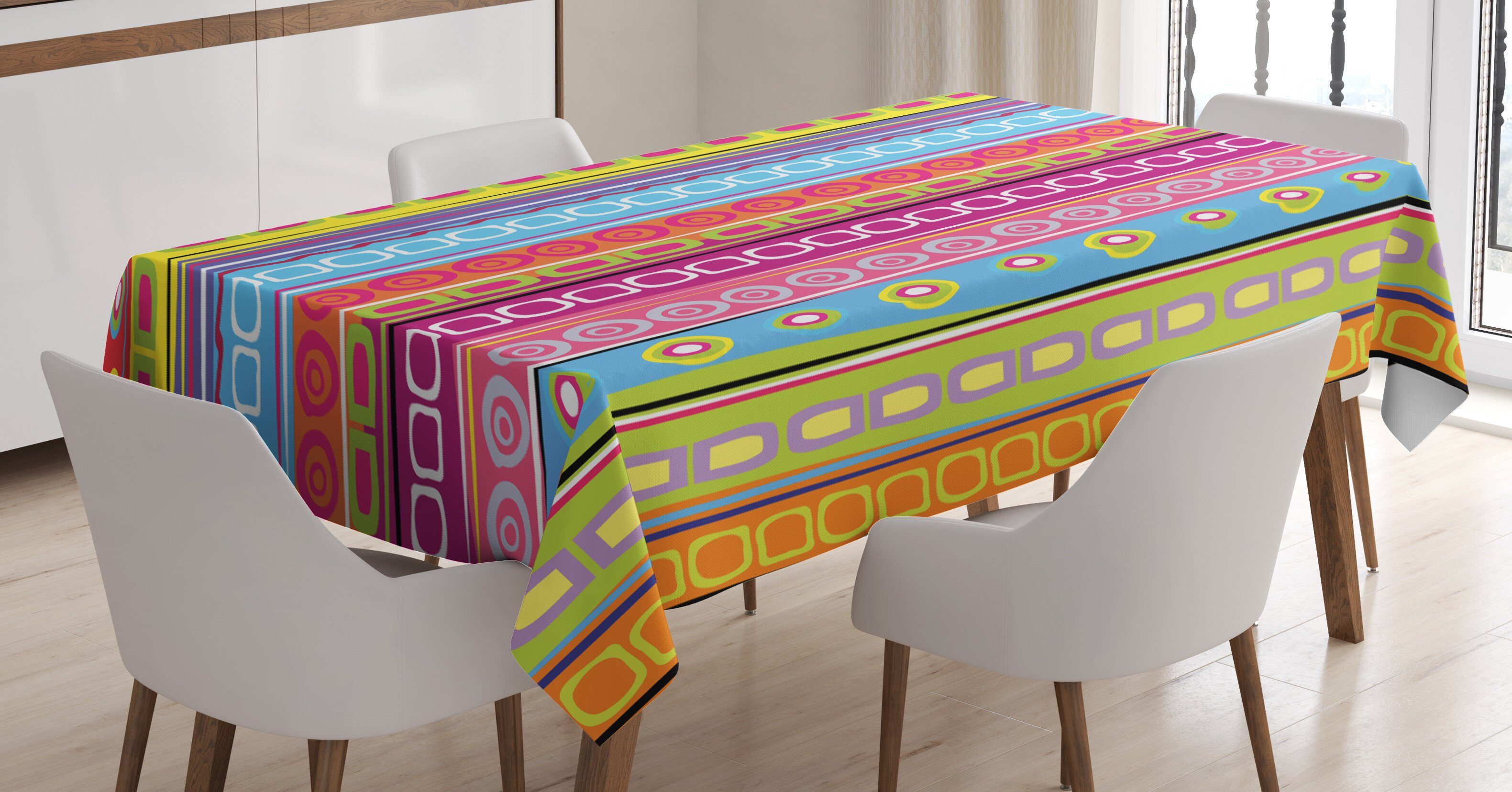 Abakuhaus Tischdecke Farbfest Waschbar Für 90 geeignet Gestreift Farben, den Ethnic Klare Retro-Art Außen Bereich