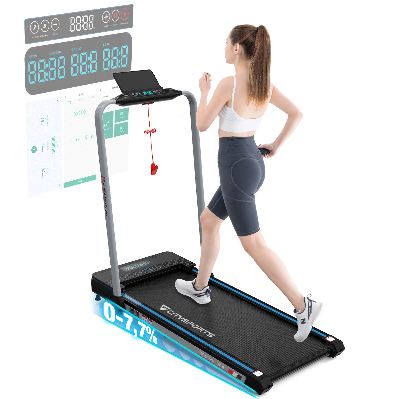 CITYSPORTS Laufband WP3S Klappbares Laufband für Zuhause mit klappbarer Steigung (Tool Kits, Schmiermittel), 1-12km/h Max.Tragfähigkeit 120 kg, Bluetooth APP-Funktion