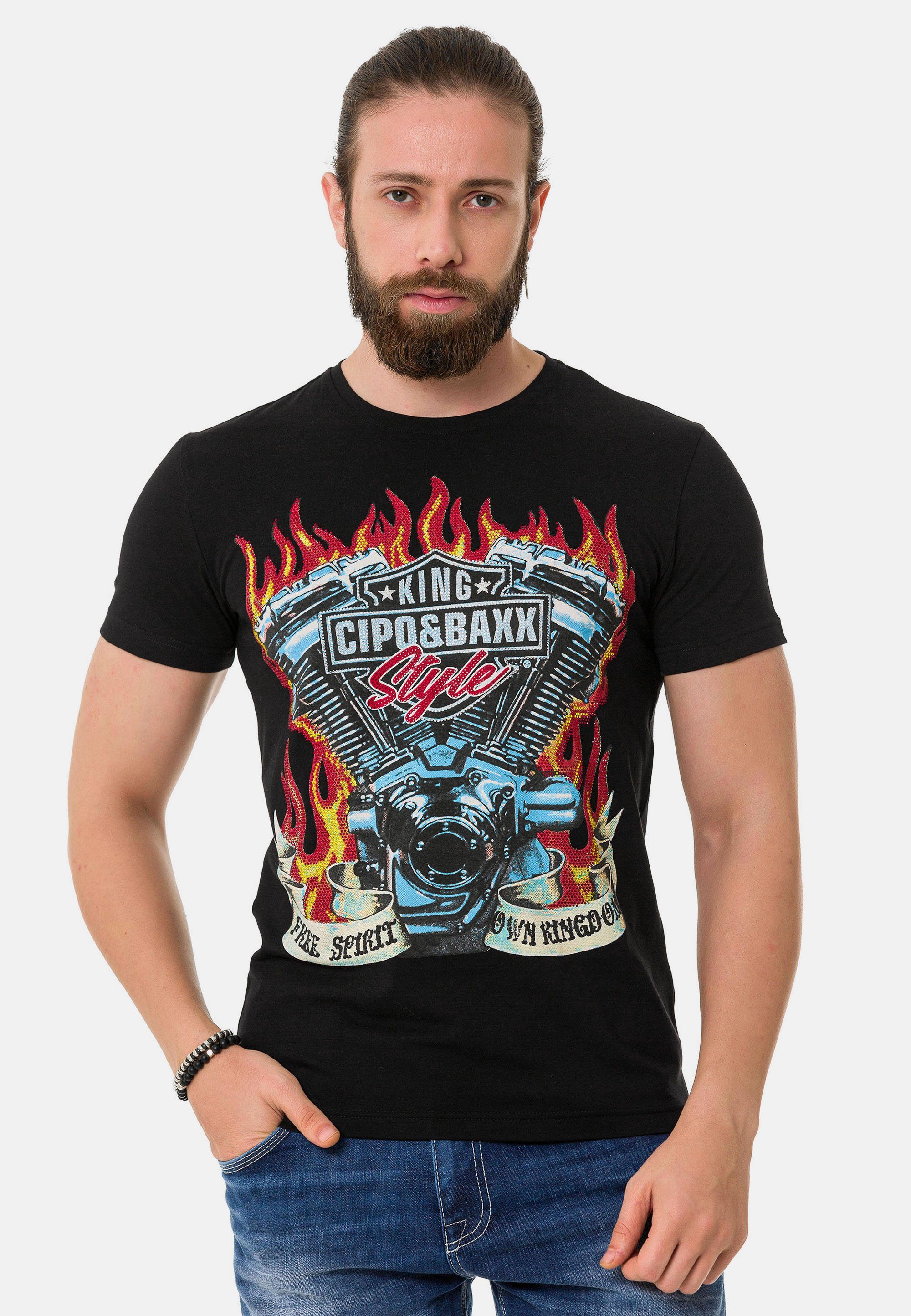 Cipo & Baxx T-Shirt mit coolem Markenprint schwarz