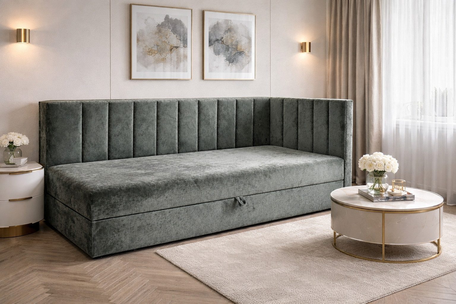 B&B Home Boxspringbett Adelle VIII rechts oder links (H3 Matratze Bonellfederung, Kopfteil, Seitenteil und Bettkasten)