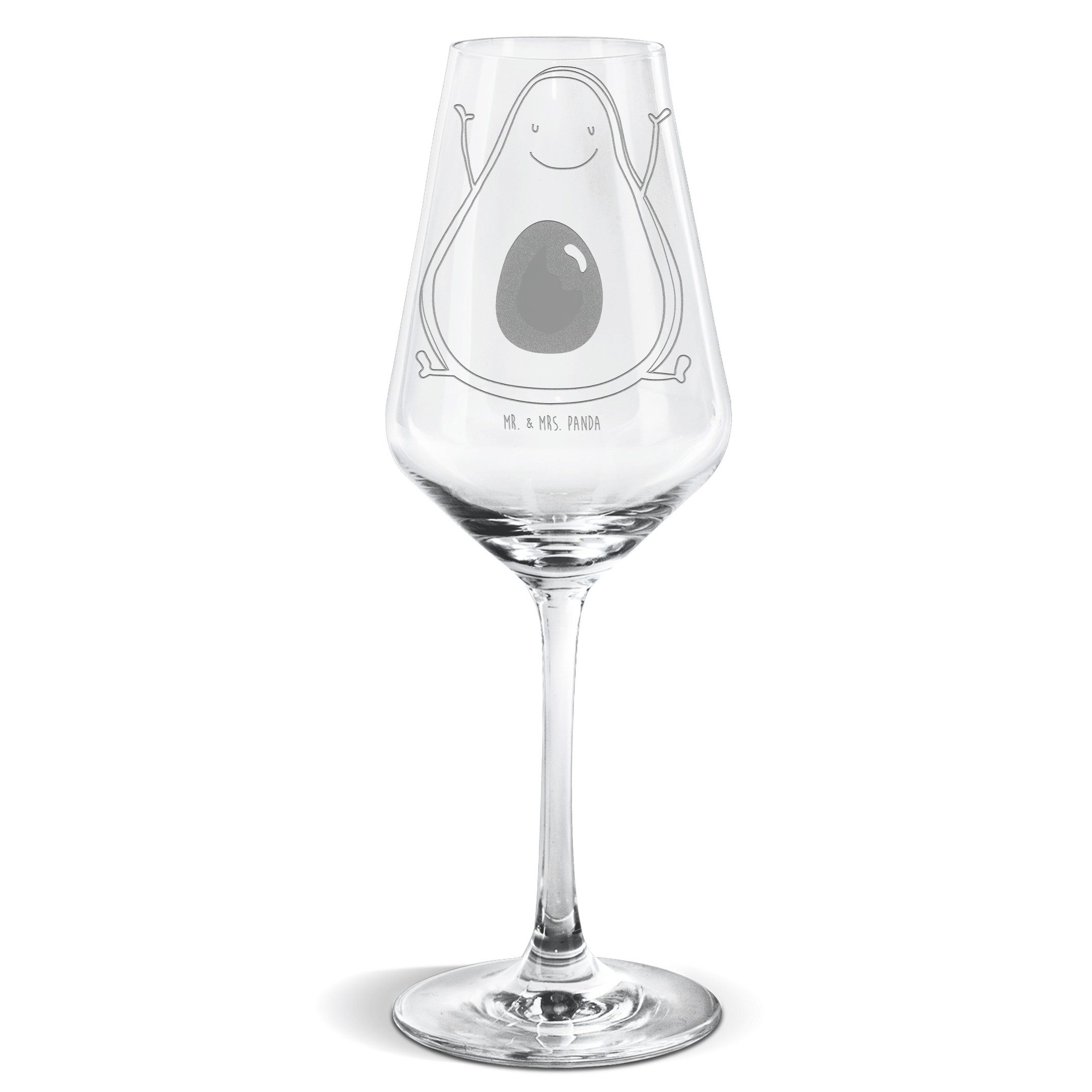 Mr. & Mrs. Panda Weißweinglas Avocado Glücklich - Transparent - Geschenk, Chaos, Weißweinglas, Gesu, Premium Glas, Einzigartig graviert
