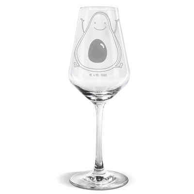 Mr. & Mrs. Panda Weißweinglas Avocado Happy - Transparent - Geschenk, Chaos, Weißweinglas, Gesund, Premium Glas, Einzigartig graviert
