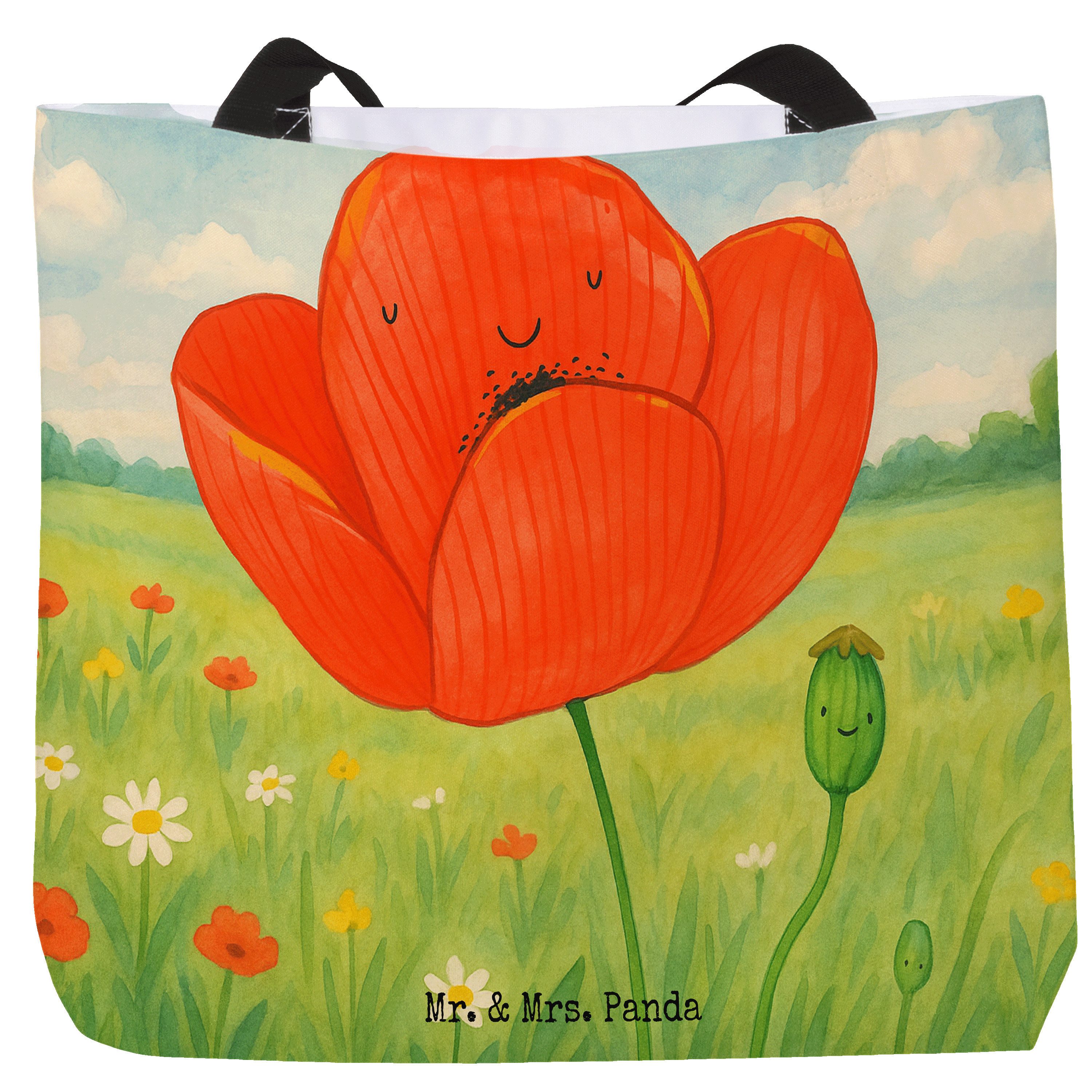 Mr. & Mrs. Panda Shopper Blume Mohnblume Design, Tote Bag, Weiß, Religion, Beutel, Selbstliebe (Packung), Tasche Stoffbeutel Religion