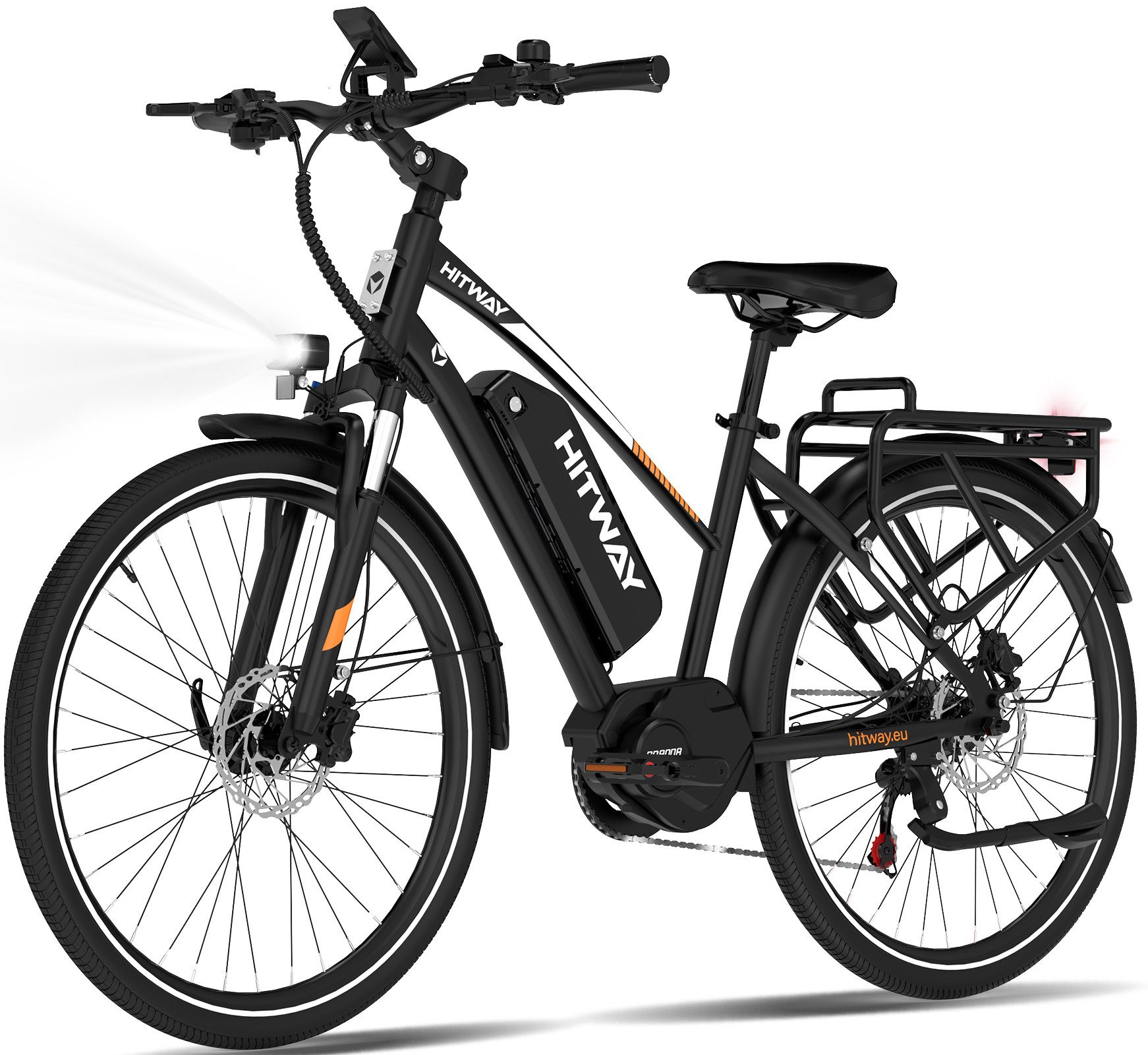 HITWAY E-Bike Cityrad 27,5" E-Bike, 250W, Drehmomentsensor, hydraul. Bremsen, 120-150 km, 7 Gang, Kettenschaltung, Mittelmotor, 468 Wh, Ananda Mittelmotor, ZOOM Bremsen,3A-Lader, App, NFC.
