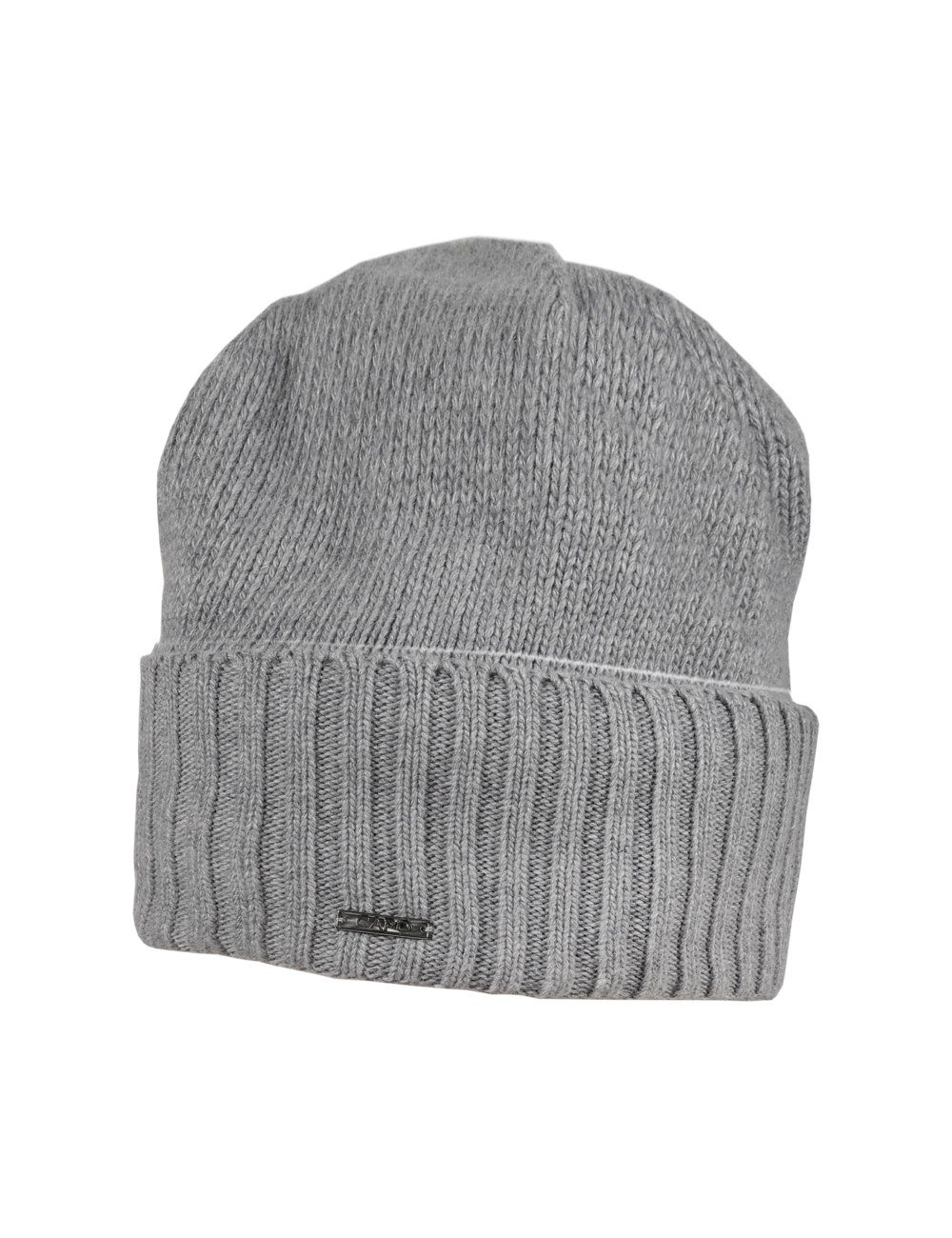 CAPO Strickmütze CAPO-HEAVEN CAP plain knitted cap, ribbed turn up Made in Europe silver