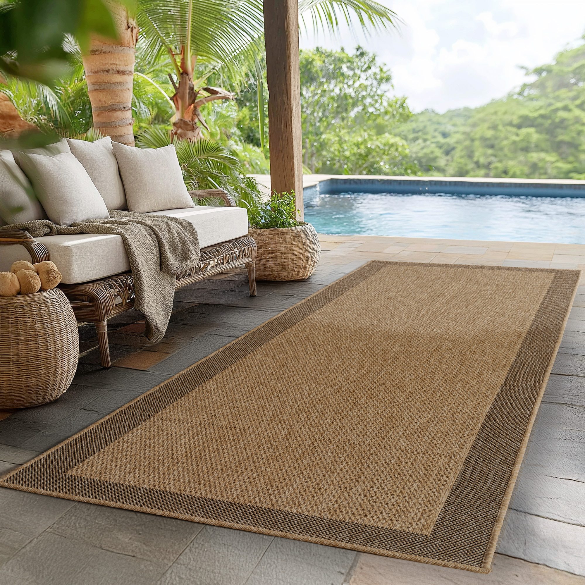 KADIMA DESIGN Outdoorteppich Jute-Optik Flachgewebe Bordüre günstig online kaufen