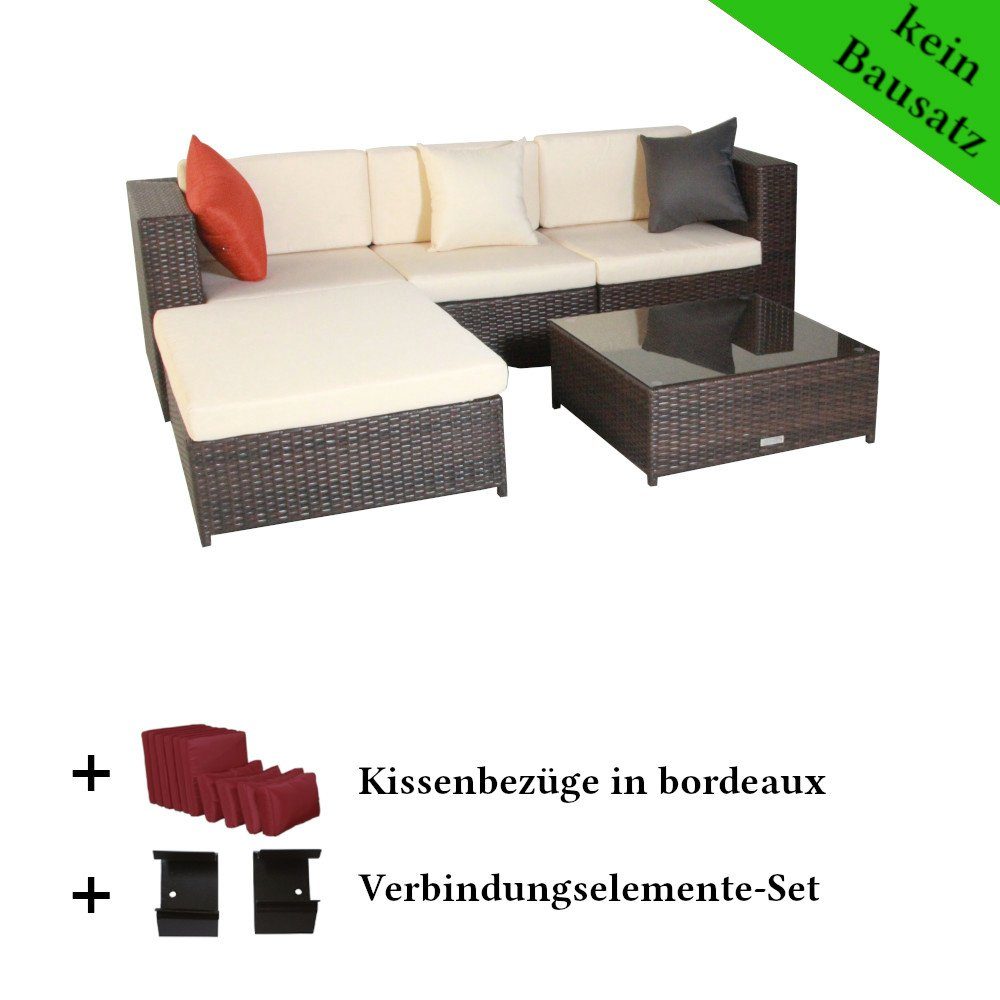 LinJa Gartenlounge-Set Poly Rattan Gartenmöbel Barcelona mix-braun Set Lounge Gartenlounge, (Set)