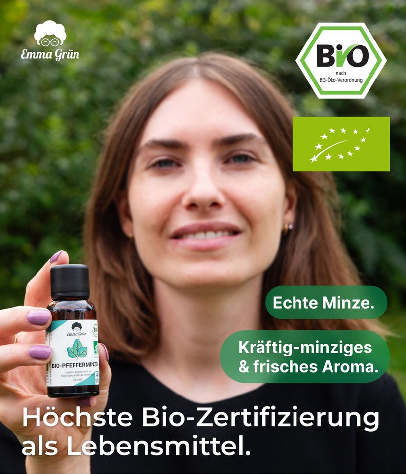 Thumbnail - Emma Grün Duftöl Bio Pfefferminze 30 ml, naturrein & hochdosiert (Set, Je nach Auswahl: 1x, 2x oder 5x Bio Pfefferminzöl...