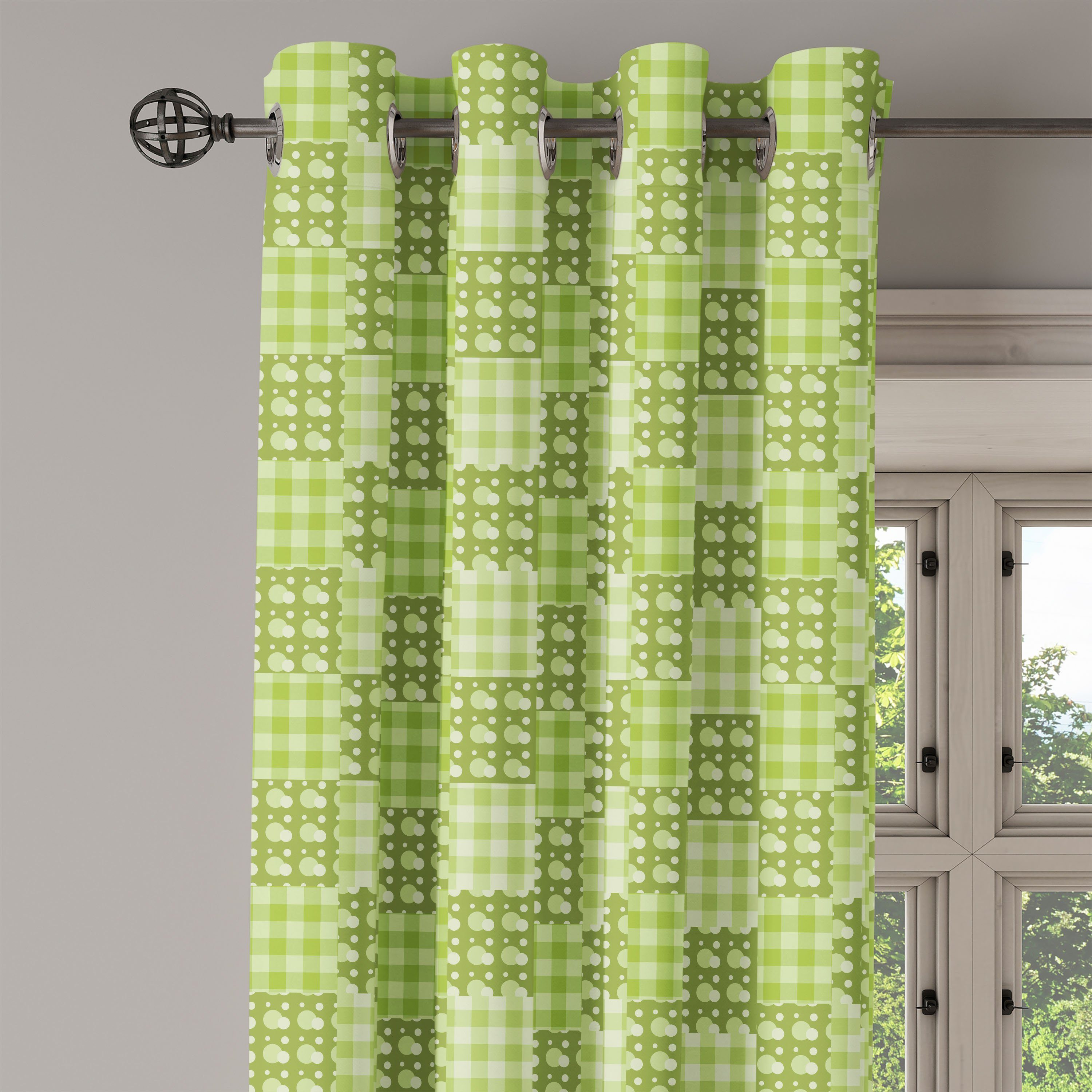 Patchwork für Green Gardine Kunstwerk 2-Panel-Fenstervorhänge Dekorative Lime Abakuhaus, Einfaches Schlafzimmer Wohnzimmer,