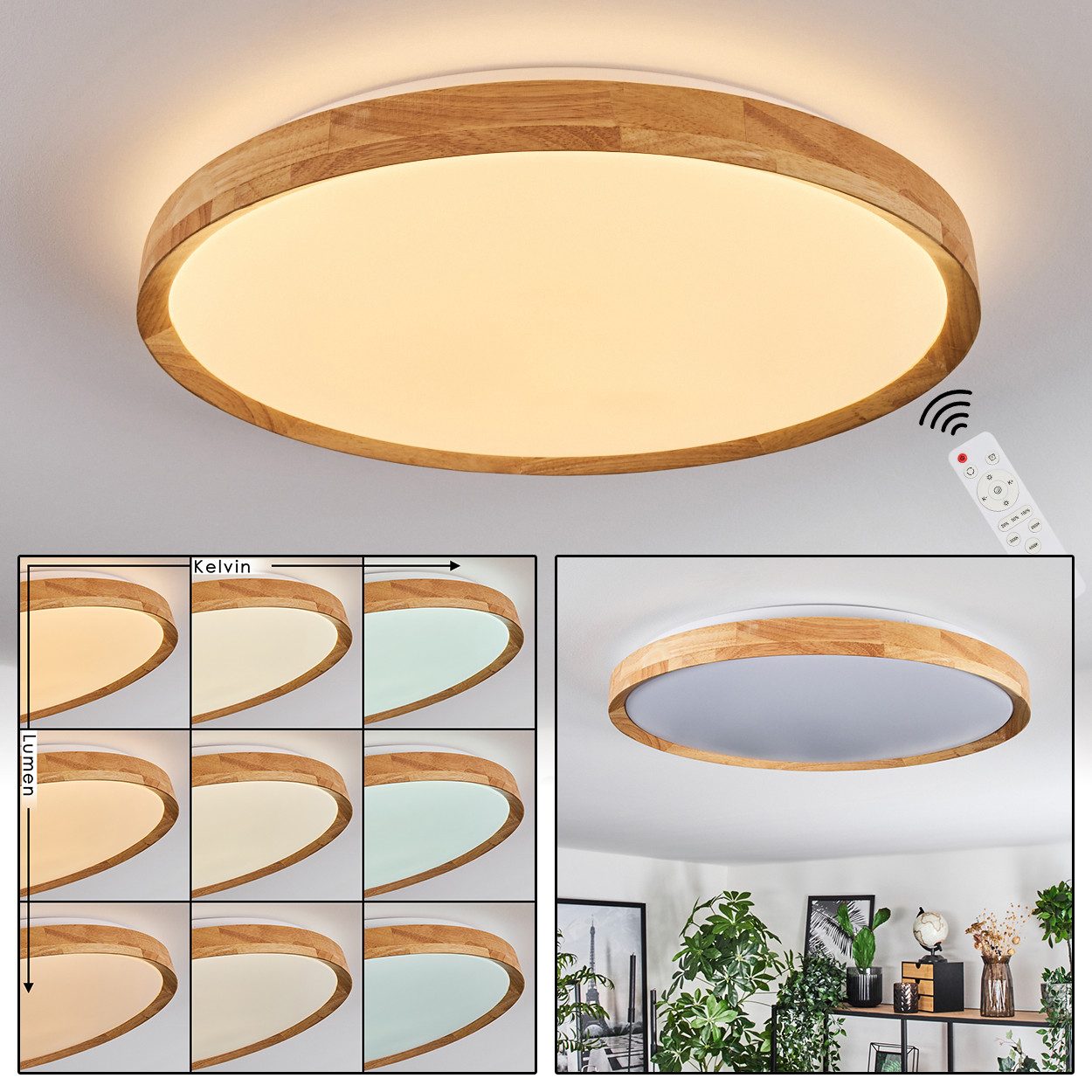hofstein Deckenleuchte dimmbare Deckenlampe aus Metall/Bambus/Kunststoff günstig online kaufen