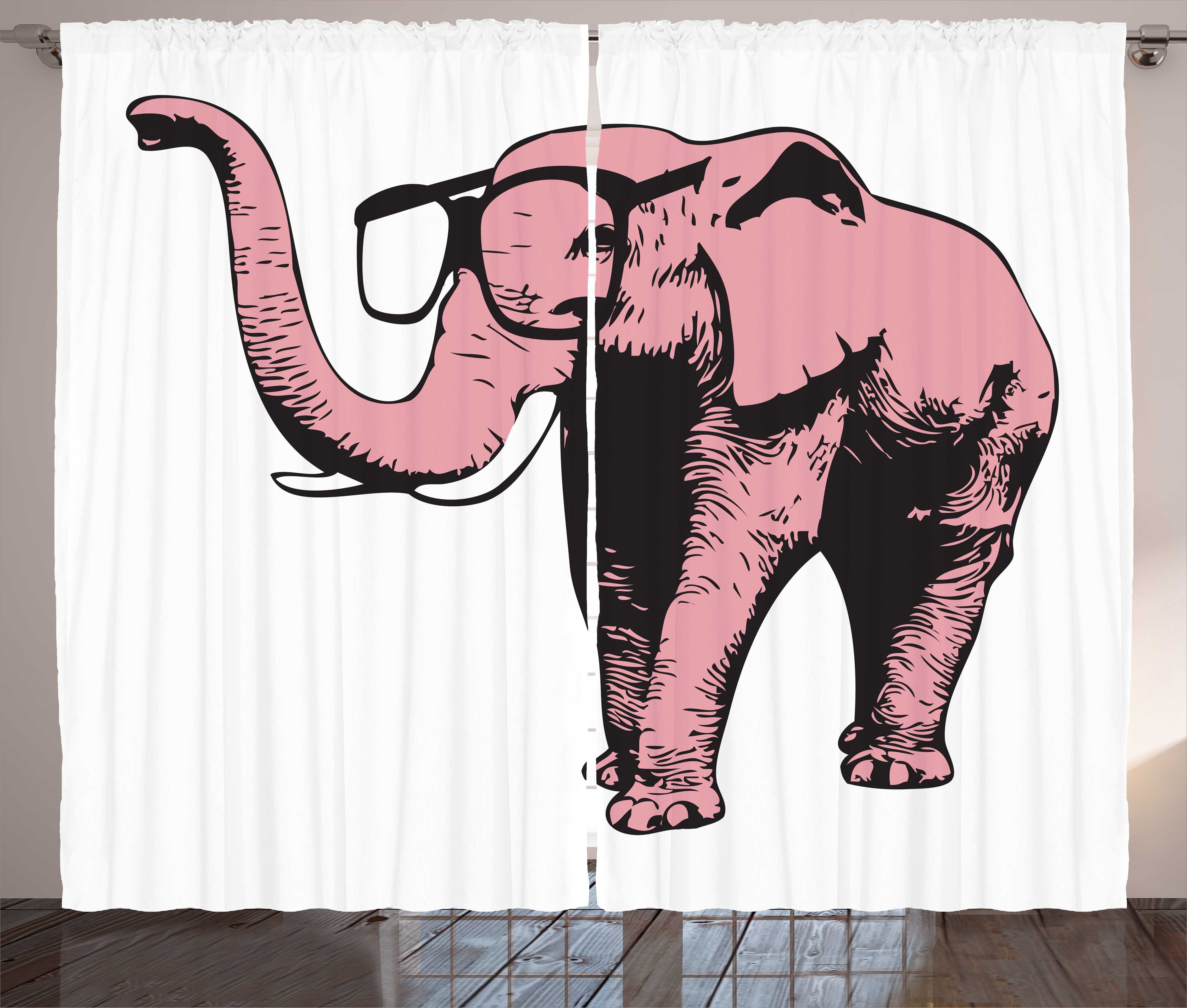 Gardine Schlafzimmer Kräuselband Vorhang mit Schlaufen und Haken, Abakuhaus, Zirkus Cartoon-Elefant in den Gläsern