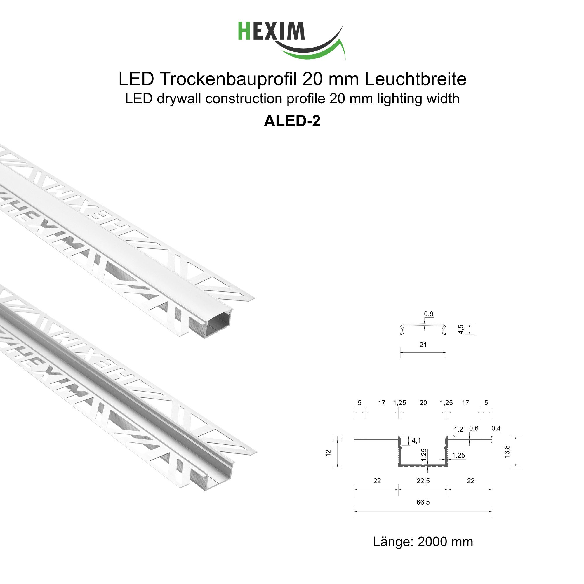 Hexim LED-Stripe-Profil 2m Trockenbauprofil Alu LED Profil Unterputz (10m/5 günstig online kaufen