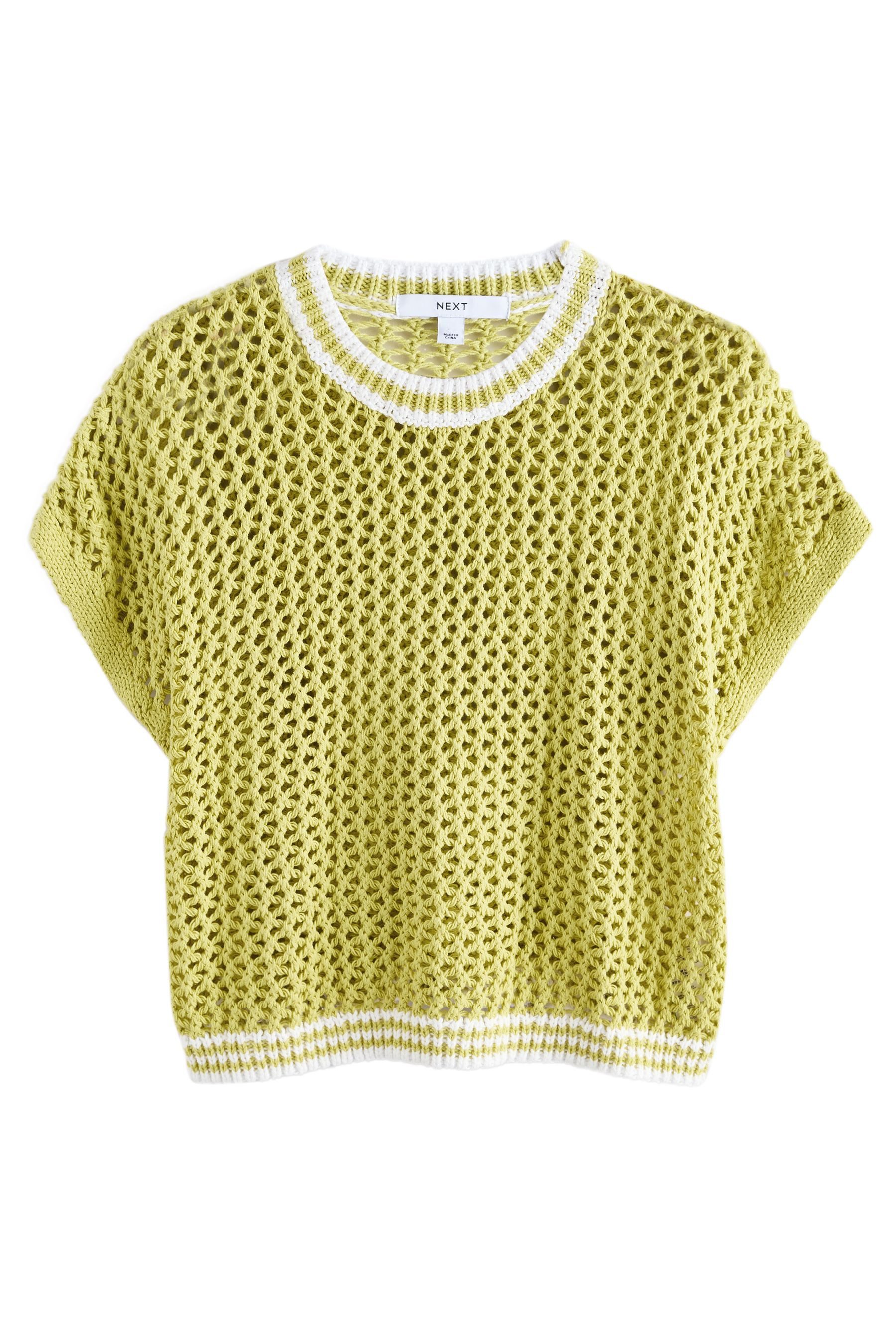 Next Strickpullover Kurzarm-T-Shirt mit Mesh und Häkelei (1-tlg)