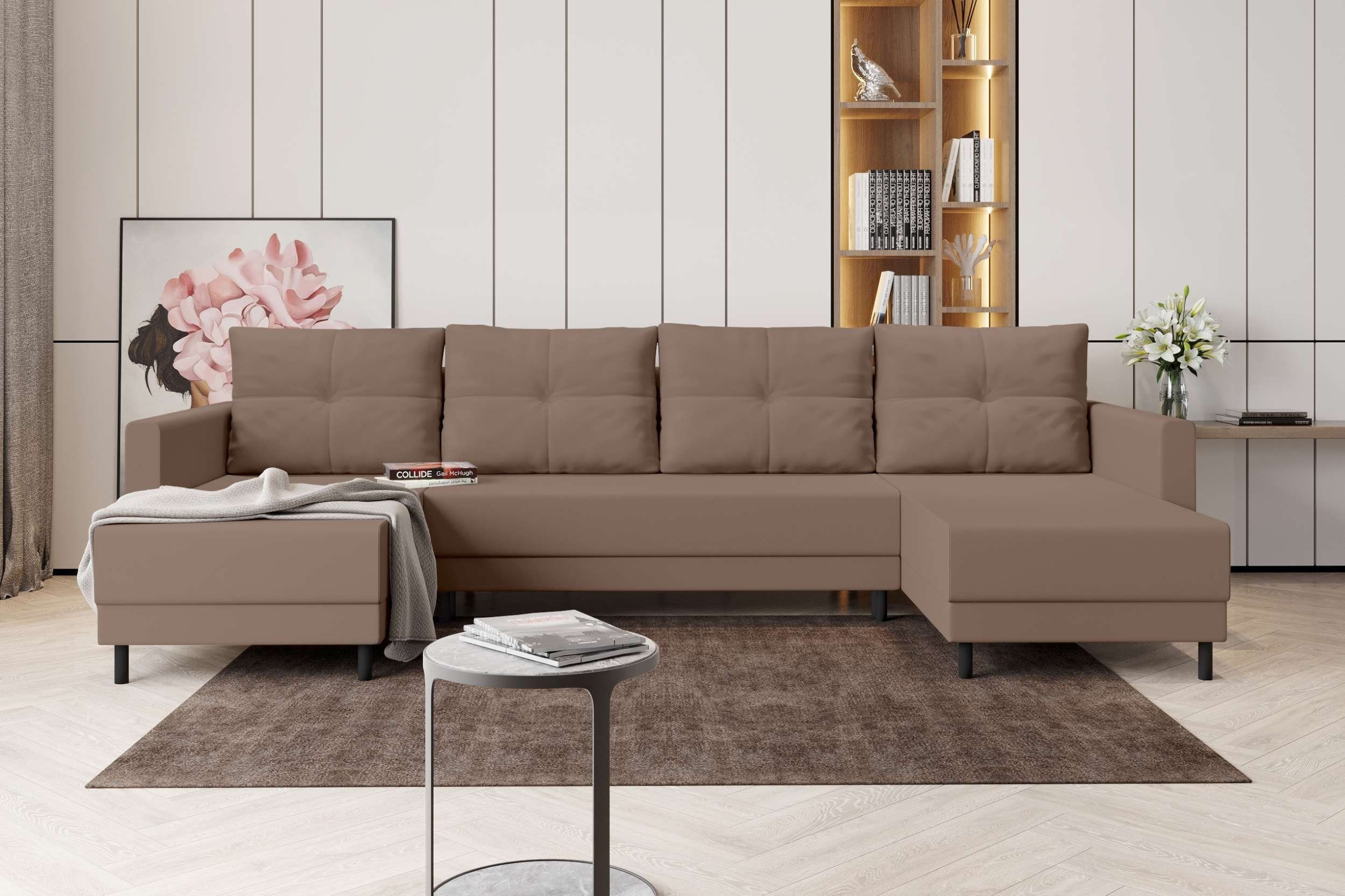 Sitzkomfort, Bettkasten, Eckcouch, Design Sofa, Stylefy U-Form, Selena, mit mit Bettfunktion, Modern Wohnlandschaft