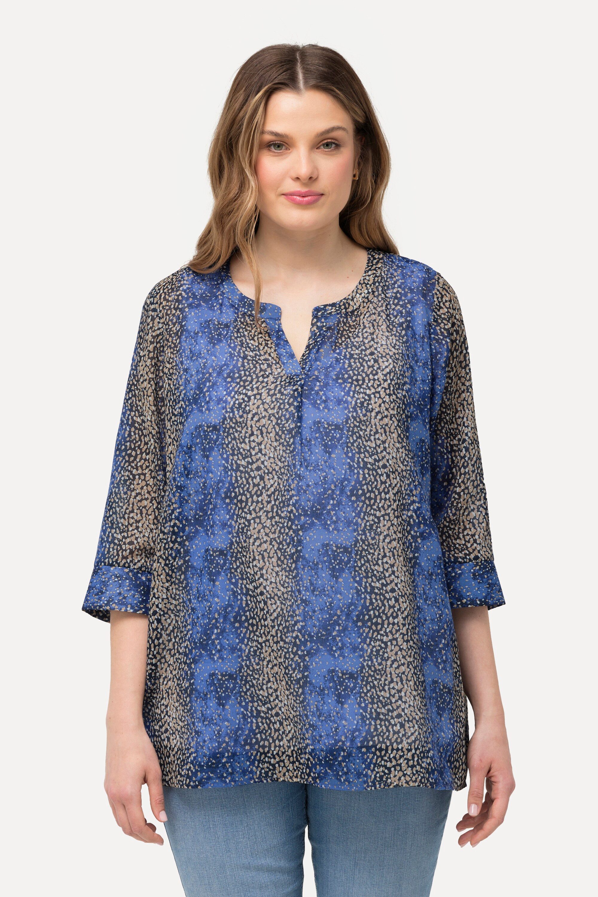 Longbluse Bluse Punkte-Streifen A-Linie Tunika-Ausschnitt