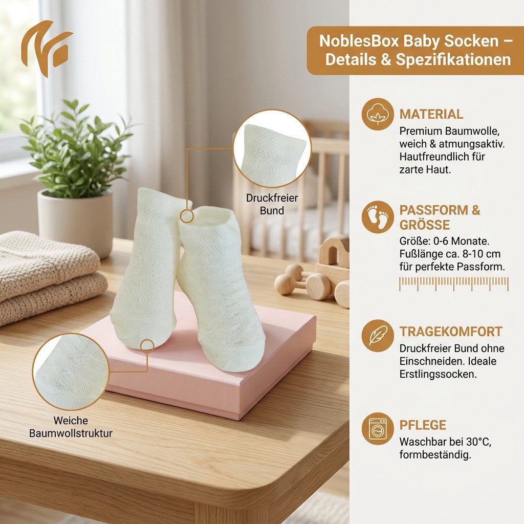 NoblesBox Strümpfe Baby Socken - Baumwolle Socken - Erstausstattung - Neugeborenen Socken (9-Paar) Weiche Erstlingssocken 0-6M
