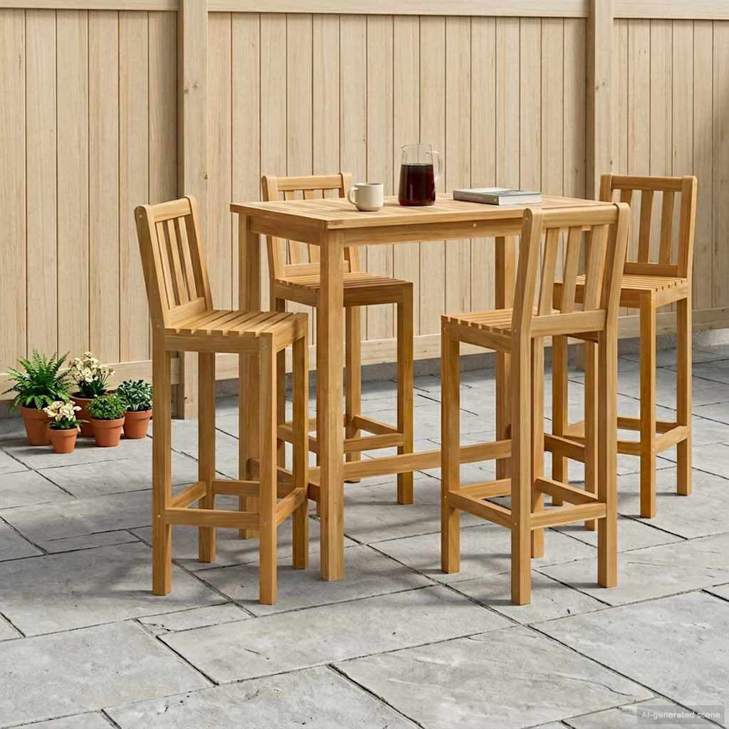 vidaXL Garten-Essgruppe 110 x 60 x 105 cm Outdoor Bar Set 5 pcs Unbehandelt Massivholz Teak