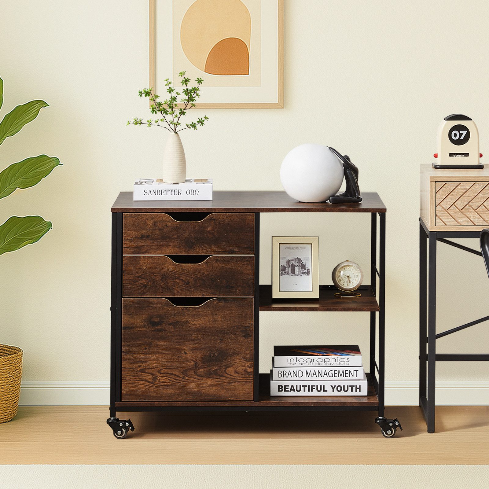 Ofcasa Aktenschrank Industrieller Büroschrank 3 Schubladen mit Ladestation