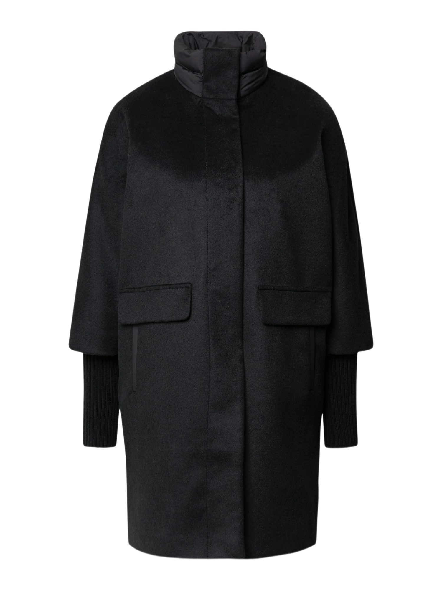 comma Strickmantel schwarz,Outdoor,Polyester,Unifarben,Stehkragen,Lang,Regular Fit