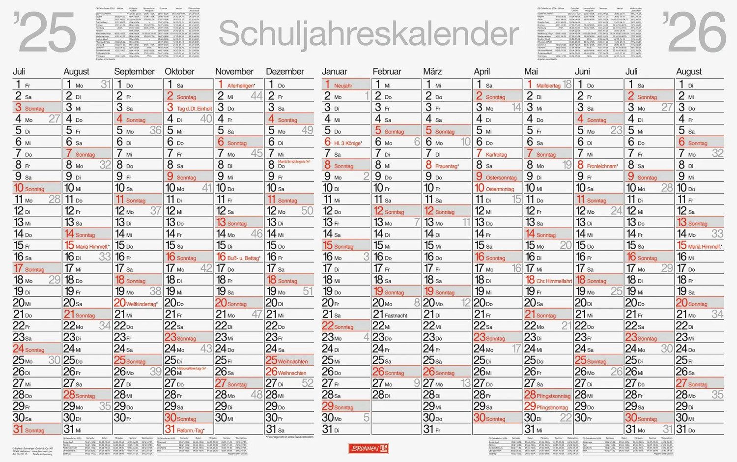 Baier & Schneider Poster BRUNNEN Schuljahreskalender günstig online kaufen
