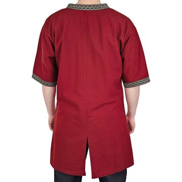 Vehi Mercatus Wikinger-Kostüm Klassische Wikinger Tunika rot "Arvid" mit Knotenmuster, kurzarm L