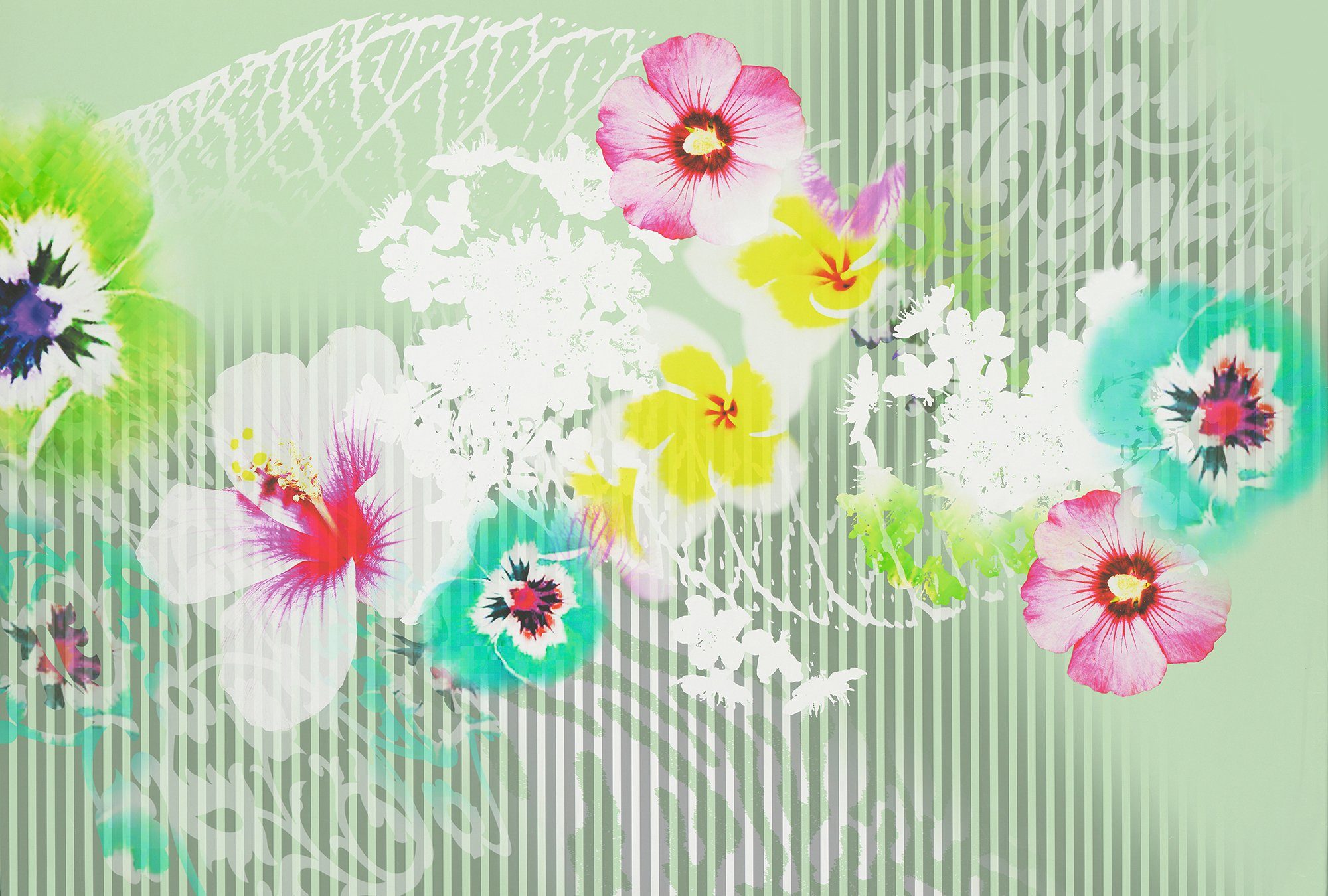 Architects Paper Fototapete Atelier 47 Blossom Design 1, glatt, floral, (4 St), Vlies, Wand, Schräge, Decke grün/rosa/gelb