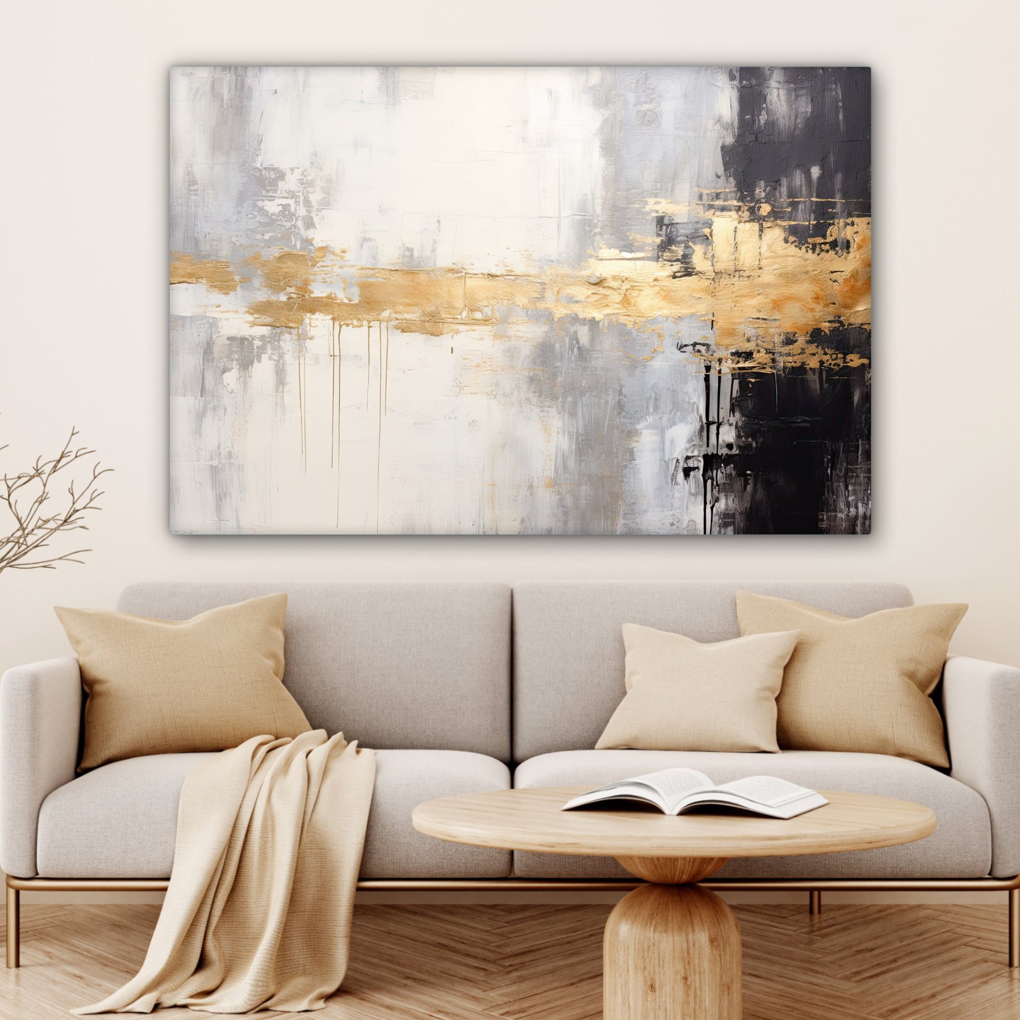 großes, Acryl - 120x80 Gemälde, Wandbild St), OneMillionCanvasses® Kunst, Gold alle Luxus - (1 für Wohnbereiche, - Leinwandbild XXL, cm