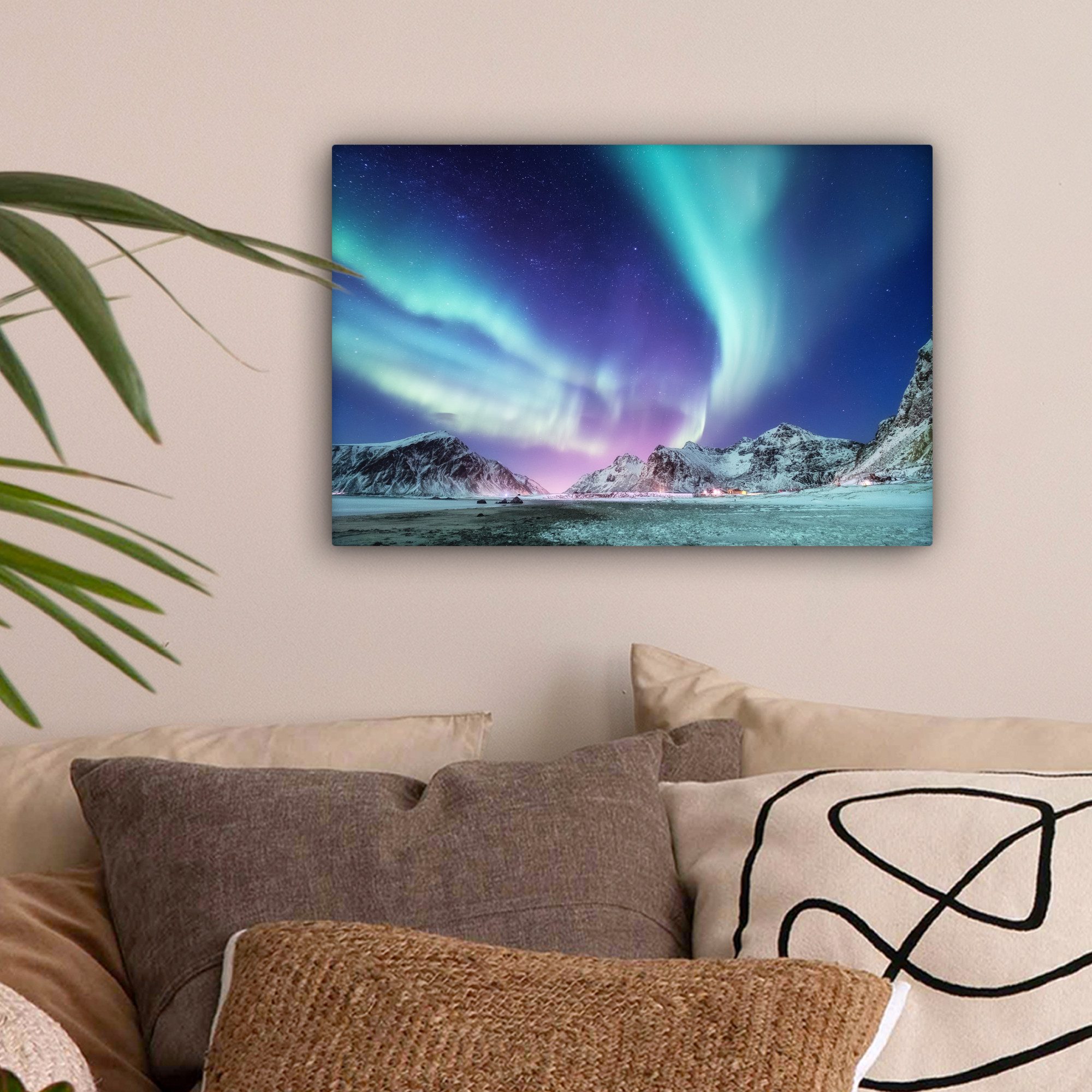 OneMillionCanvasses® Leinwandbild Nordlichter - Schnee - Berg - Norwegen, F günstig online kaufen