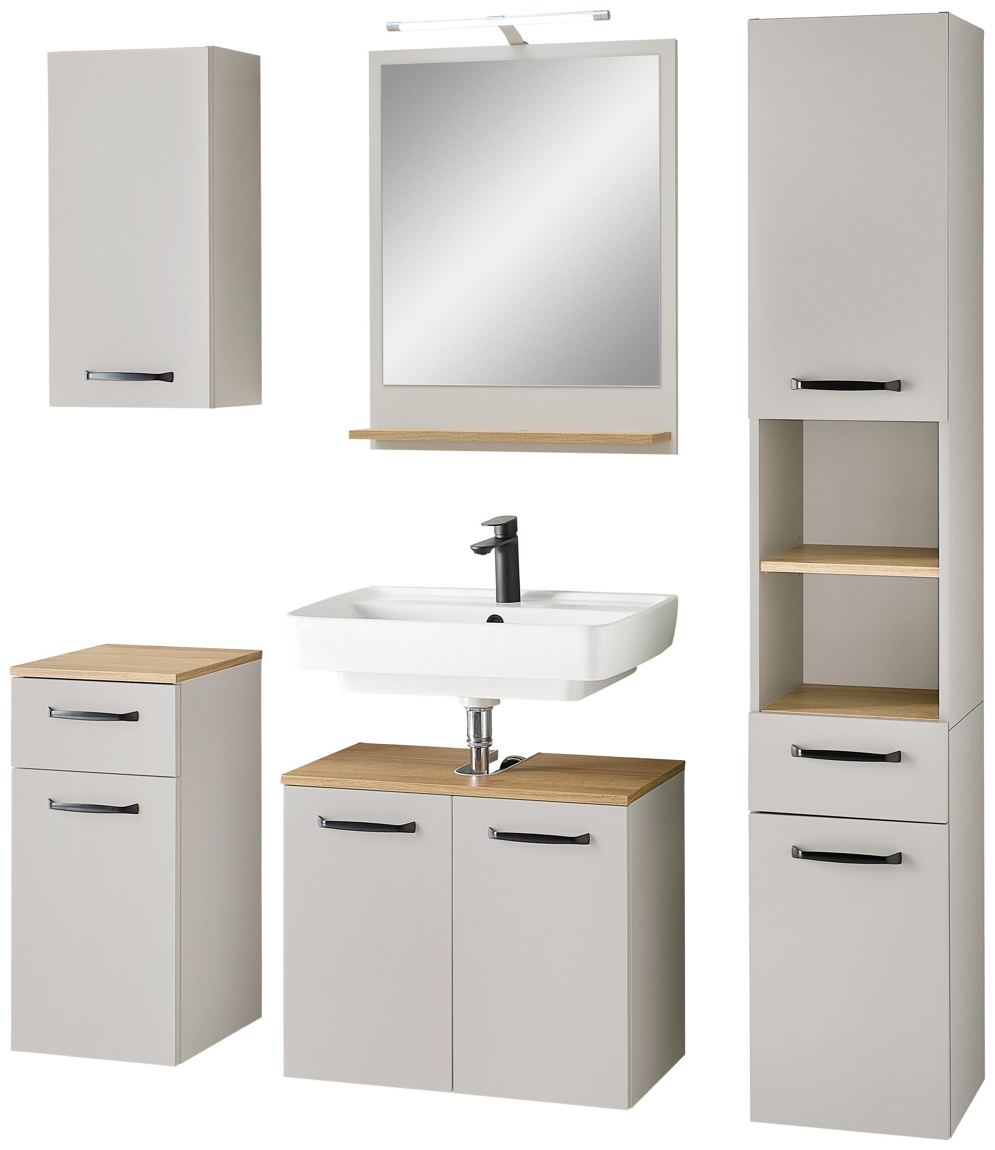 Saphir Badmöbel-Set Quickset 500, Waschbeckenunterschrank mit Spiegel, (6-St), Badezimmer-Set mit Unterschrank, Hochschrank und Hängeschrank