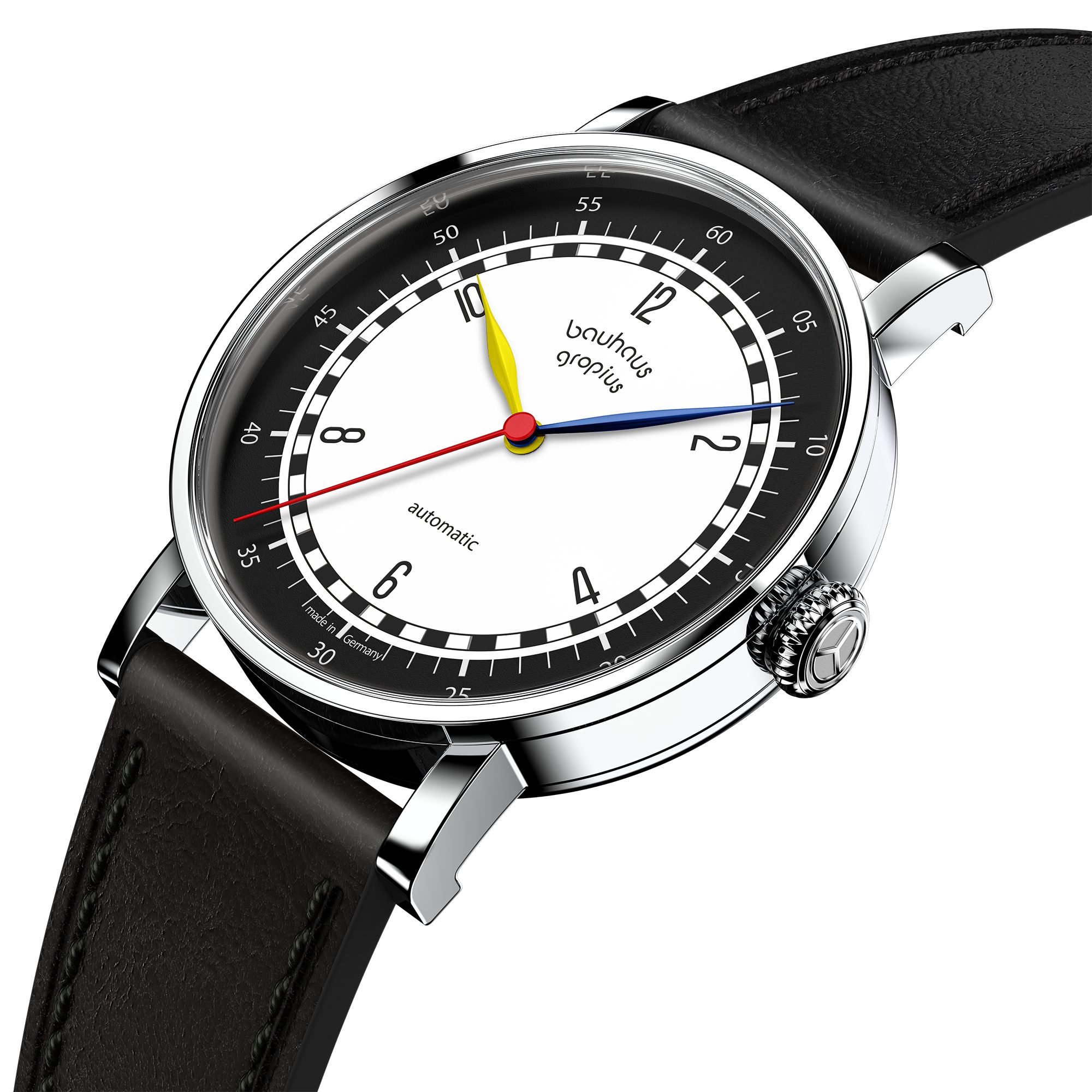 Walter Gropius Automatikuhr Made in Germany, Damenuhr, Herrenuhr, Unisex, Saphirglas - WGNA 002-04 New Bauhaus Automatik, Armbanduhr, Lederarmband, Edelstahlgehäuse, Mechanisch, Uhr, Schwarz
