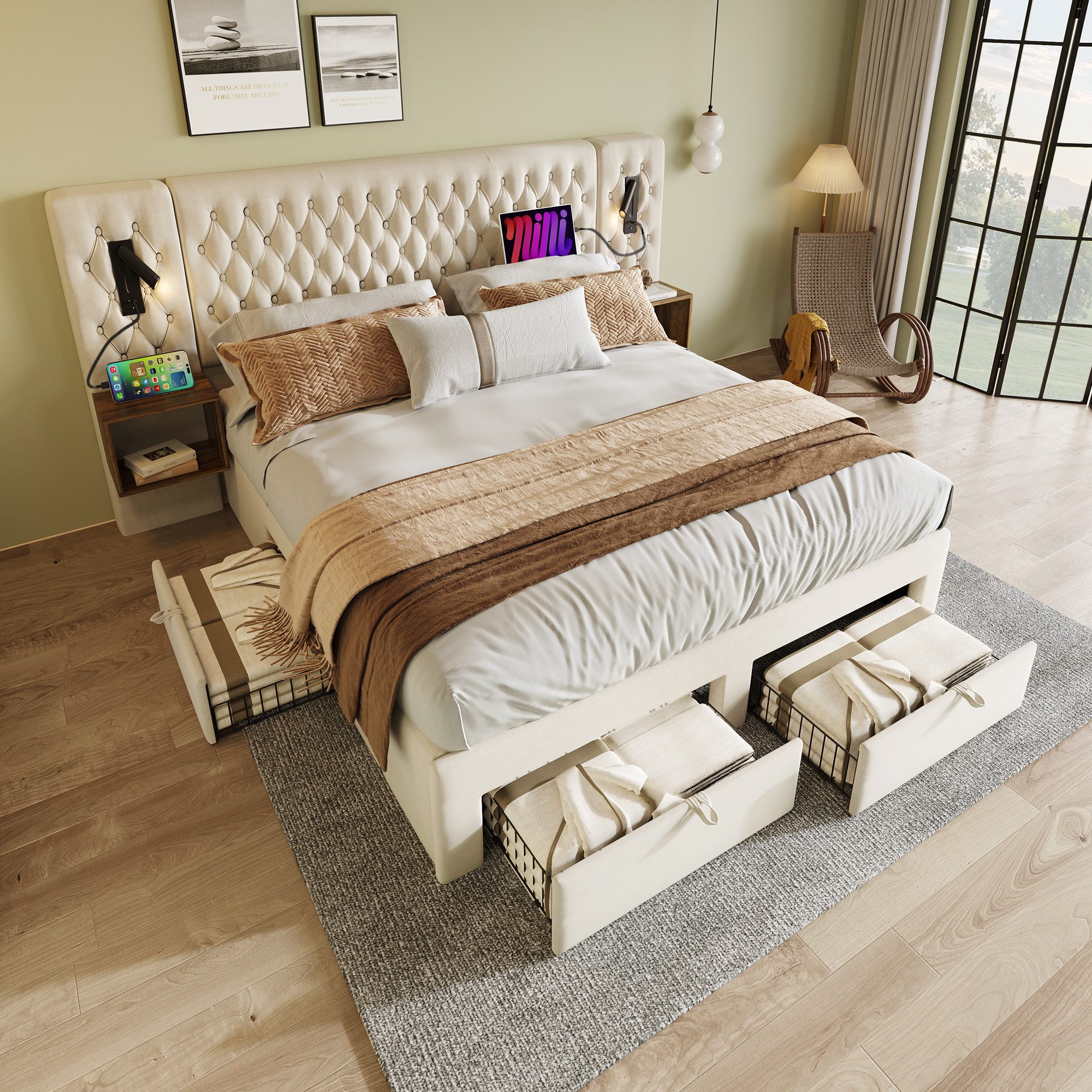 STILVORA Polsterbett Stauraumbett 160×200 Doppelbett Jugendbett mit Nachtti günstig online kaufen