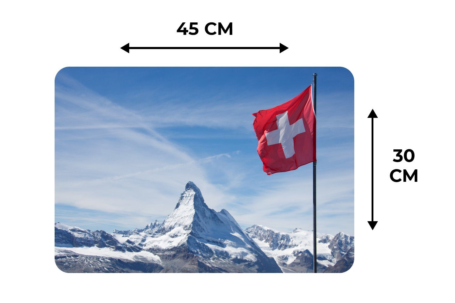 Platzset, in (6-St), Platzmatte, am Schweizer Platzset, Schweiz, Tischmatten, Platzdecken, Schmutzabweisend Matterhorn MuchoWow, Flagge der