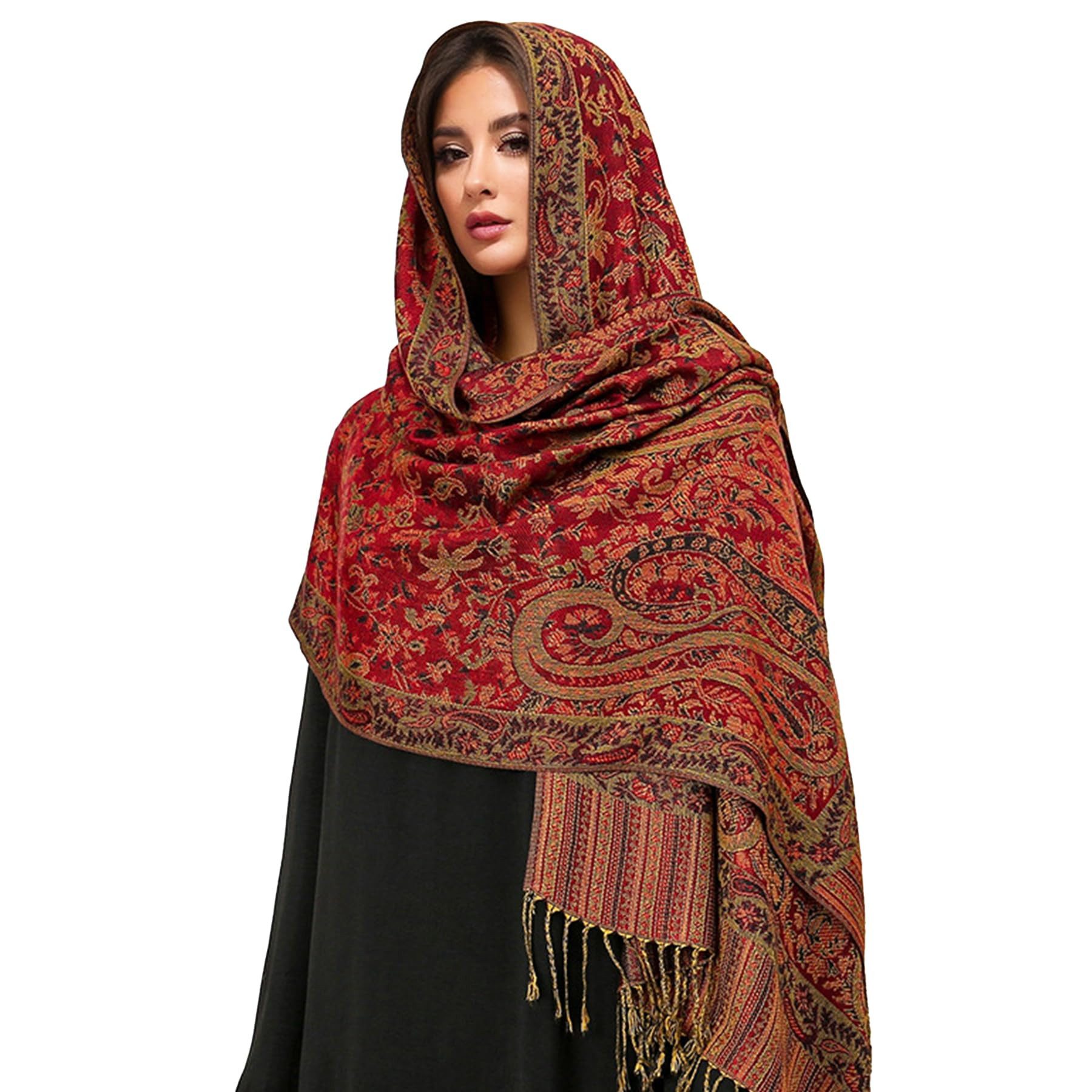 nsihing Modeschal Warmer Schal für Damen, Weiches Tuch in Kaschmir-Optik, Lange, große warme Stola mit Quasten für Herbst und Winter – Bild 2 von 5