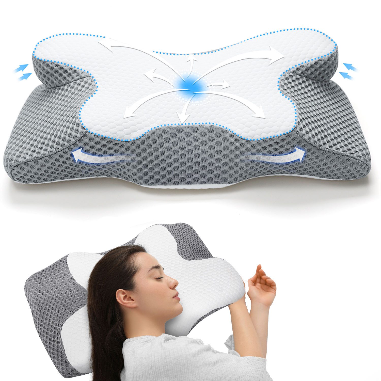 Simloveve Nackenstützkissen Orthopädisches Kissen, Füllung: Memory Foam, 4 Bereiche bieten umfassende Unterstützung für Nacken, Schultern und Arme, Linderung von Schulter- und Nackenverspannungen, Erhaltung der natürlichen Nackenkurve, Reduzierung von Schnarchen