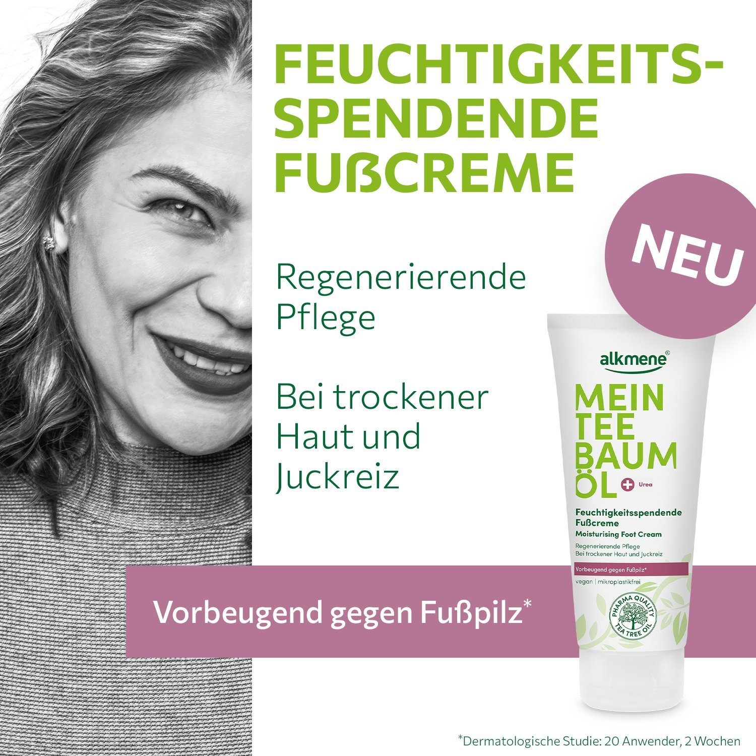 vegan, - vorbeugend Fuß 2-tlg. Fußpilz Fußcreme Fußcreme gegen Urea 2x Teebaumöl alkmene Creme