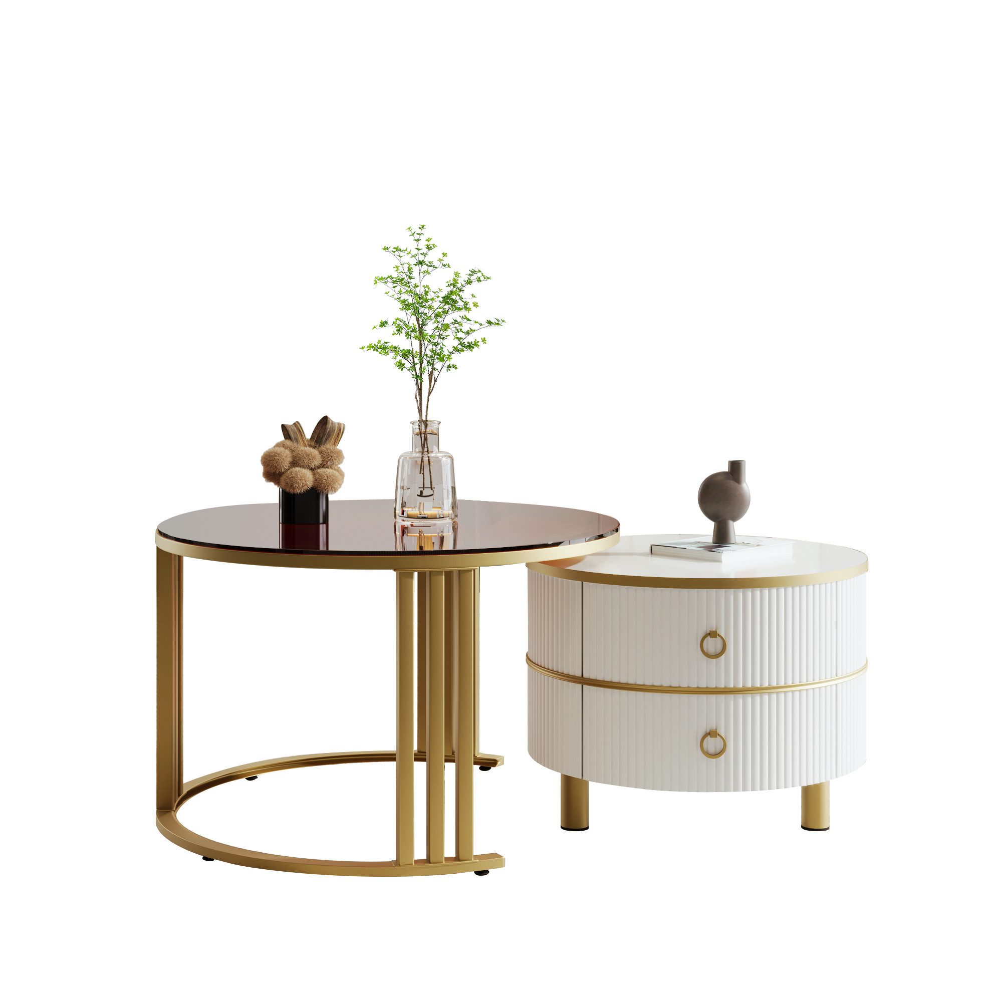 Ulife Couchtisch 2-in-1 runder Beistelltisch mit günstig online kaufen