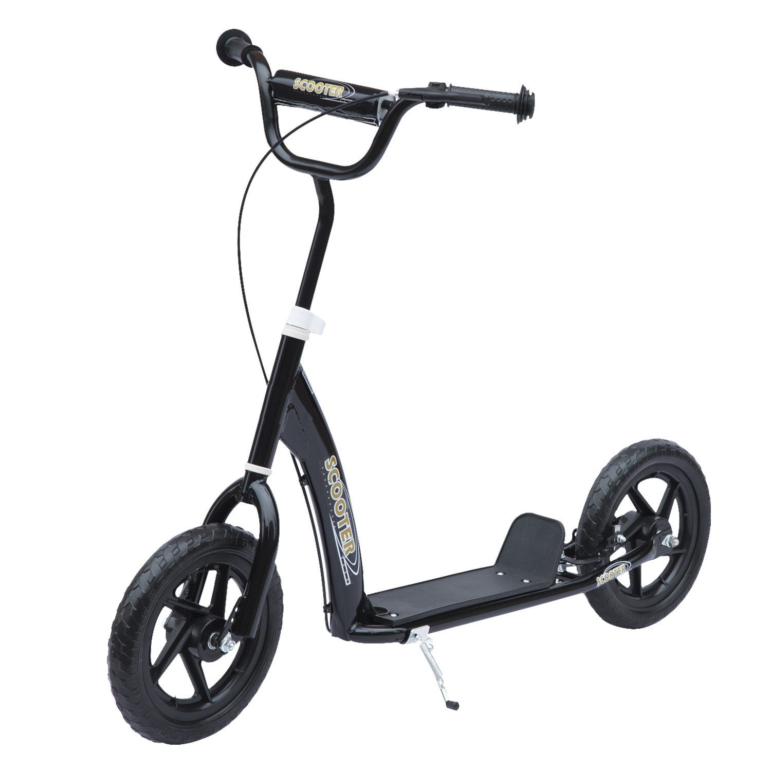 HOMCOM Cityroller Kinderroller Scooter mit verstellbarem Lenker, großen Rädern, 0 km/h, (Tretroller, 1 tlg., Kinderroller), für Außenbereich, Schwarz