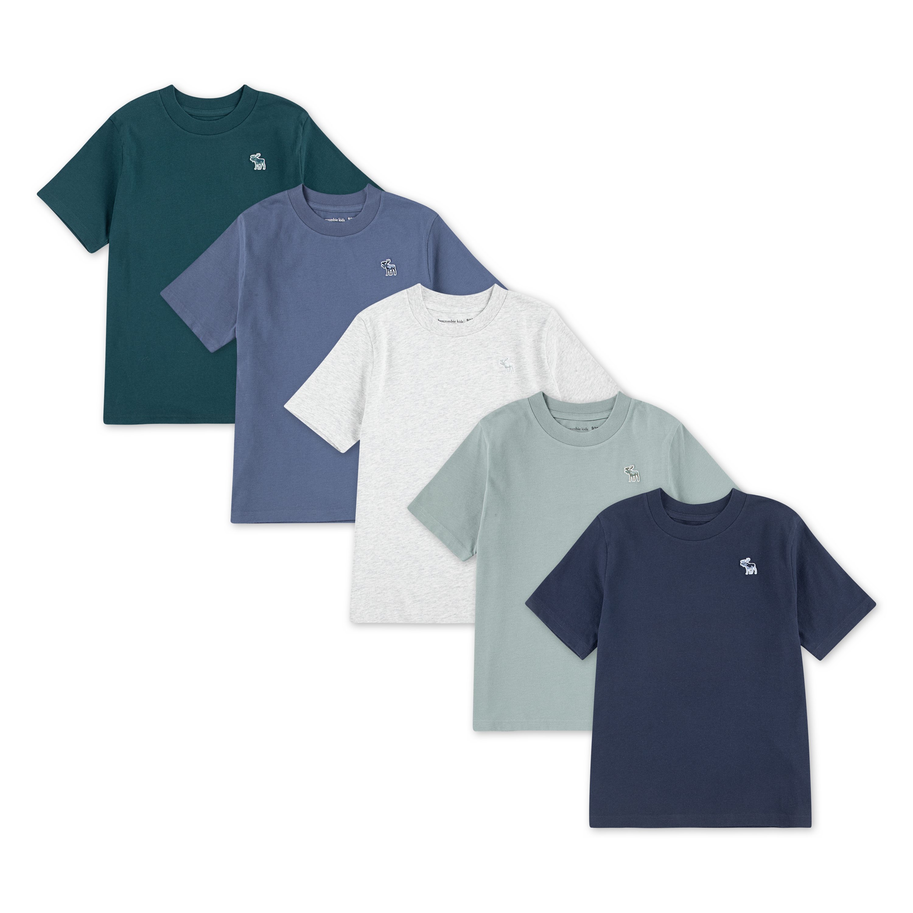 Abercrombie Kids T-Shirt (Packung, 5-tlg) Vorne mit kleiner Elch-Stickerei