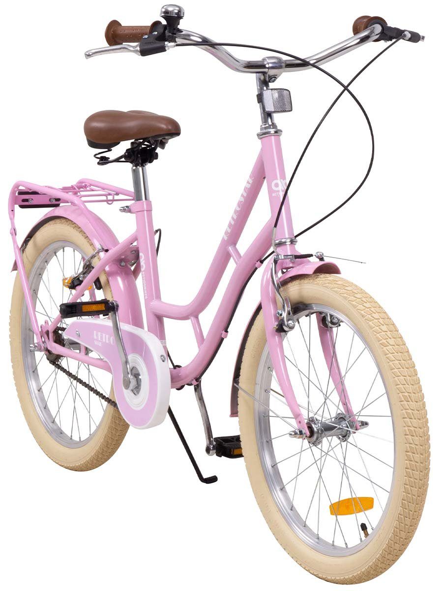 Actionbikes Motors Kinderfahrrad »Mädchen Kinder Fahrrad Retrostar in  Rosa«, 1 Gang, ohne Schaltung, (V-Brakes vorne und hinten - Wave-Rahmen -  gefederter Sattel, 1-tlg., Rutschfeste Handgriffe - Lenkerschutz -  Fahrradständer), Kinderfahrrad 20 Zoll ...